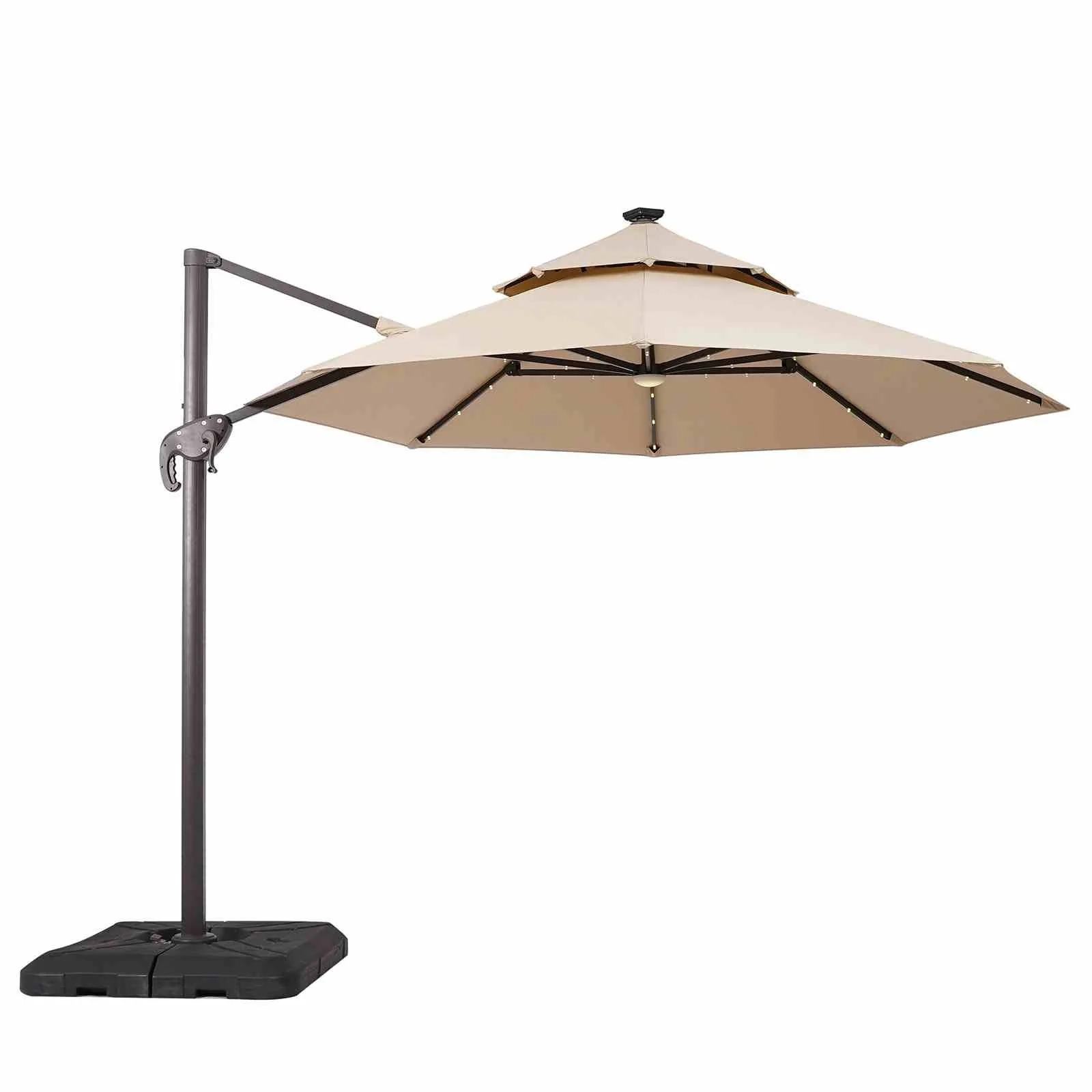 Nuti 10' Round Umbrella, LED Light, Tan + Base