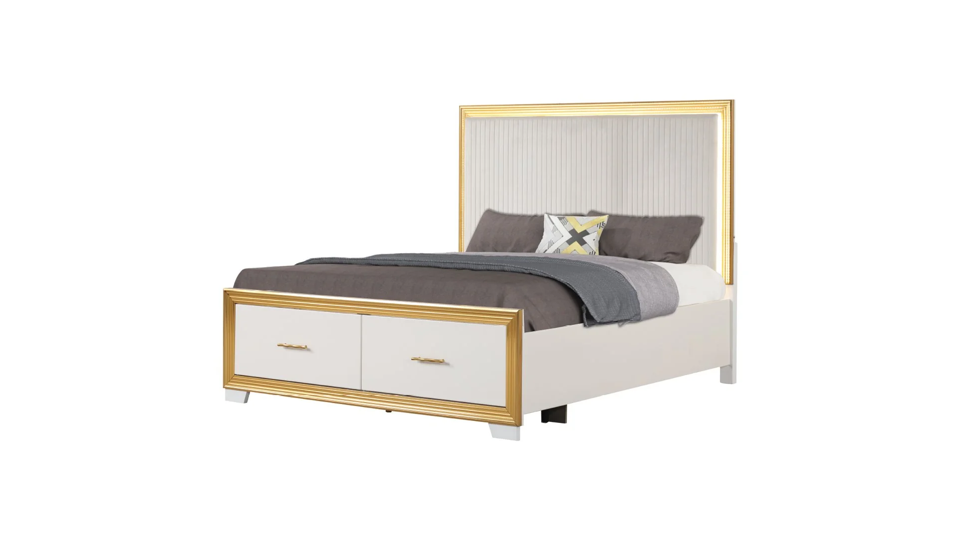 Obsession Queen Bed White & Gold - Image 2