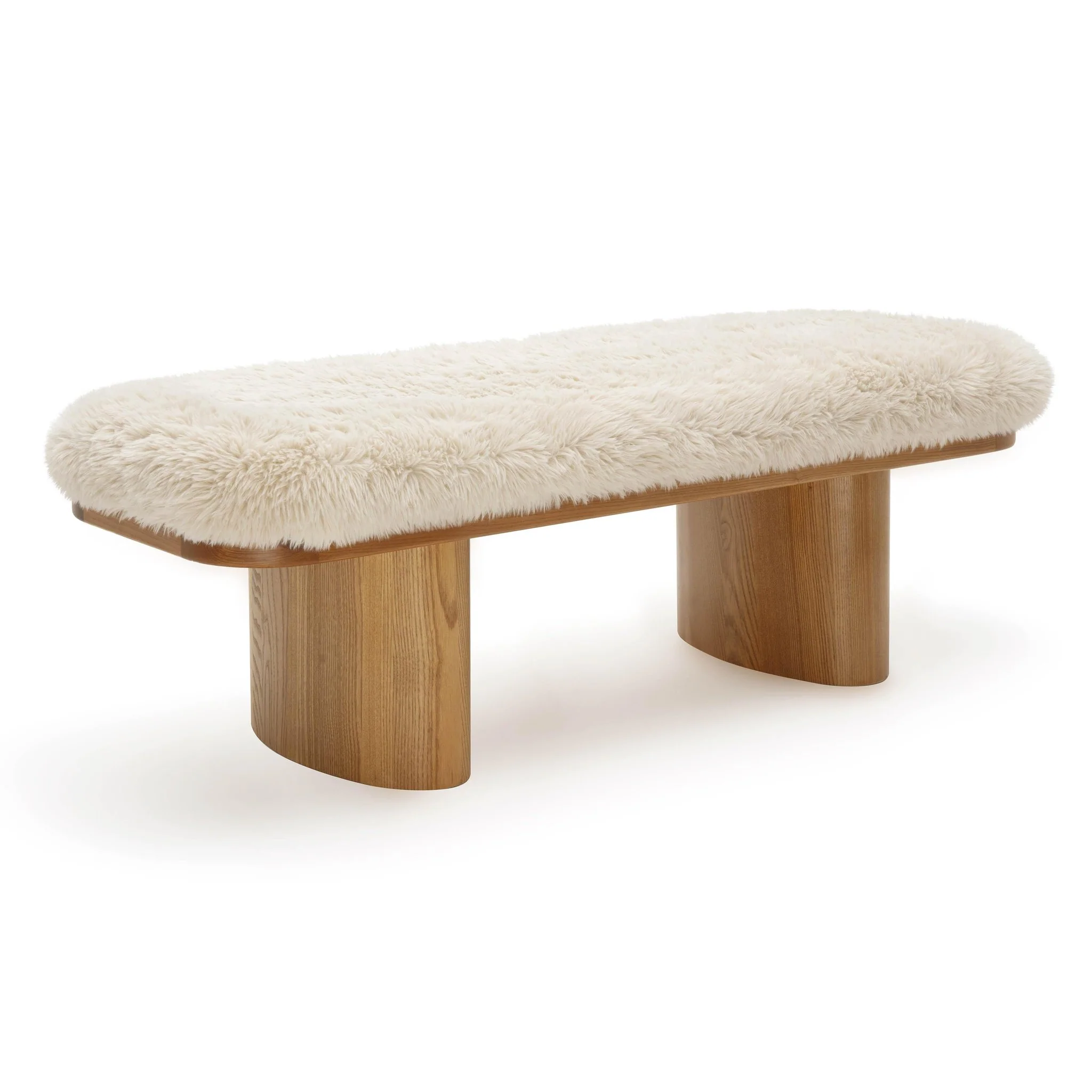 Ollie Natural Straight Vegan Shearling Bench - Image 3
