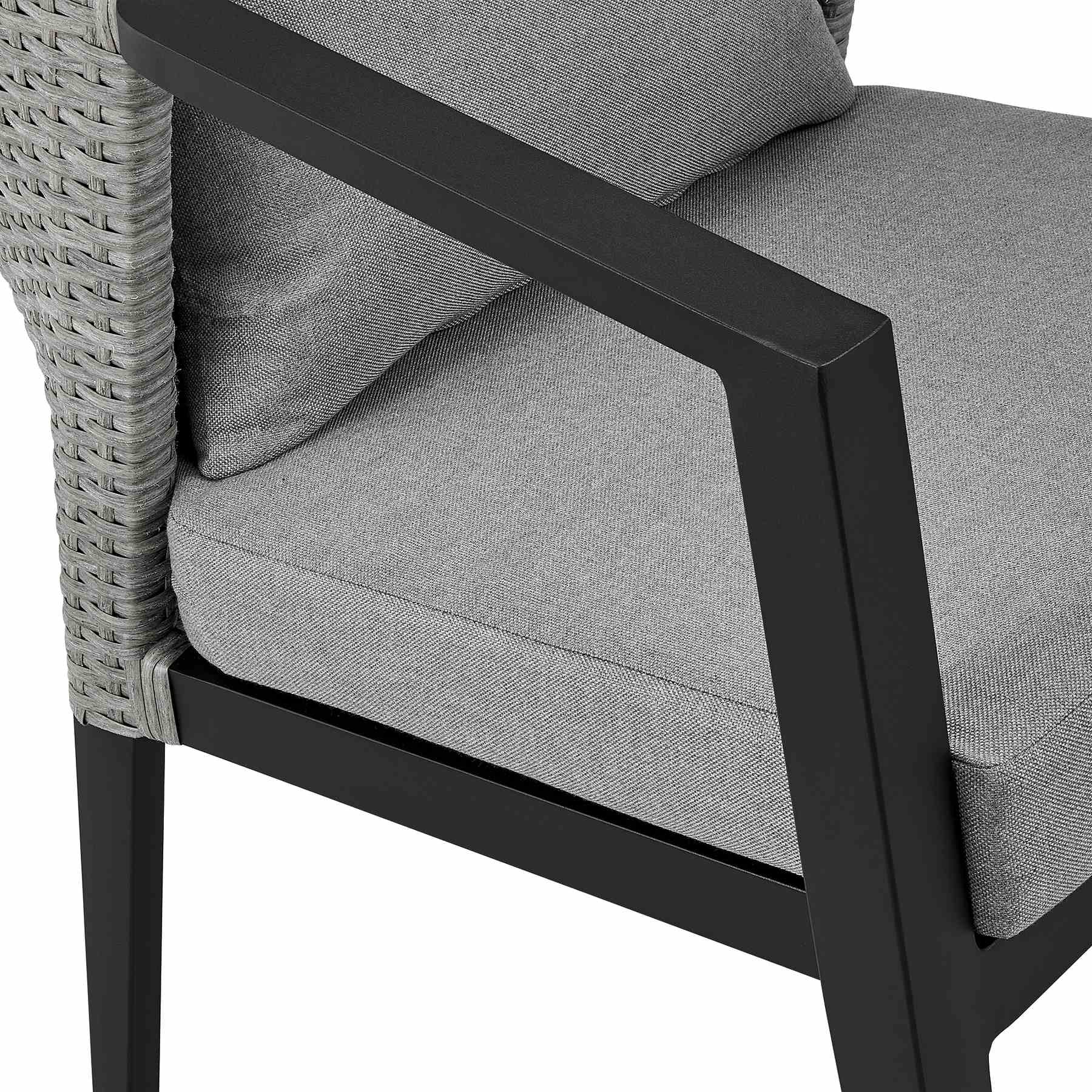 Palma Outdoor Patio 7-Piece Dining Table Set in Aluminum and Wicker with Gray Cushions - Image 6