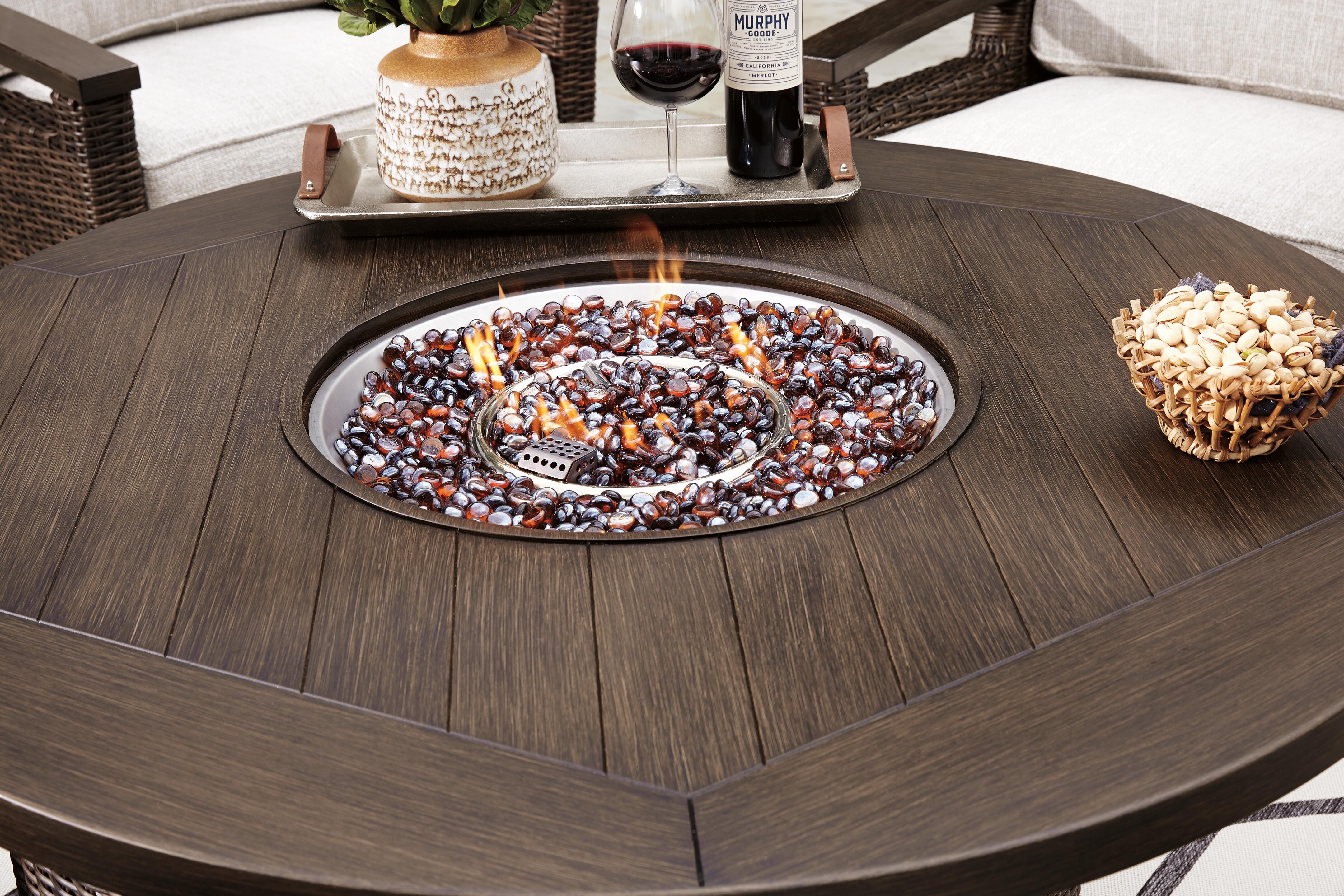 Paradise Trail Paradise Trail Fire Pit Table with 4 Nuvella Swivel Lounge Chairs - Image 5