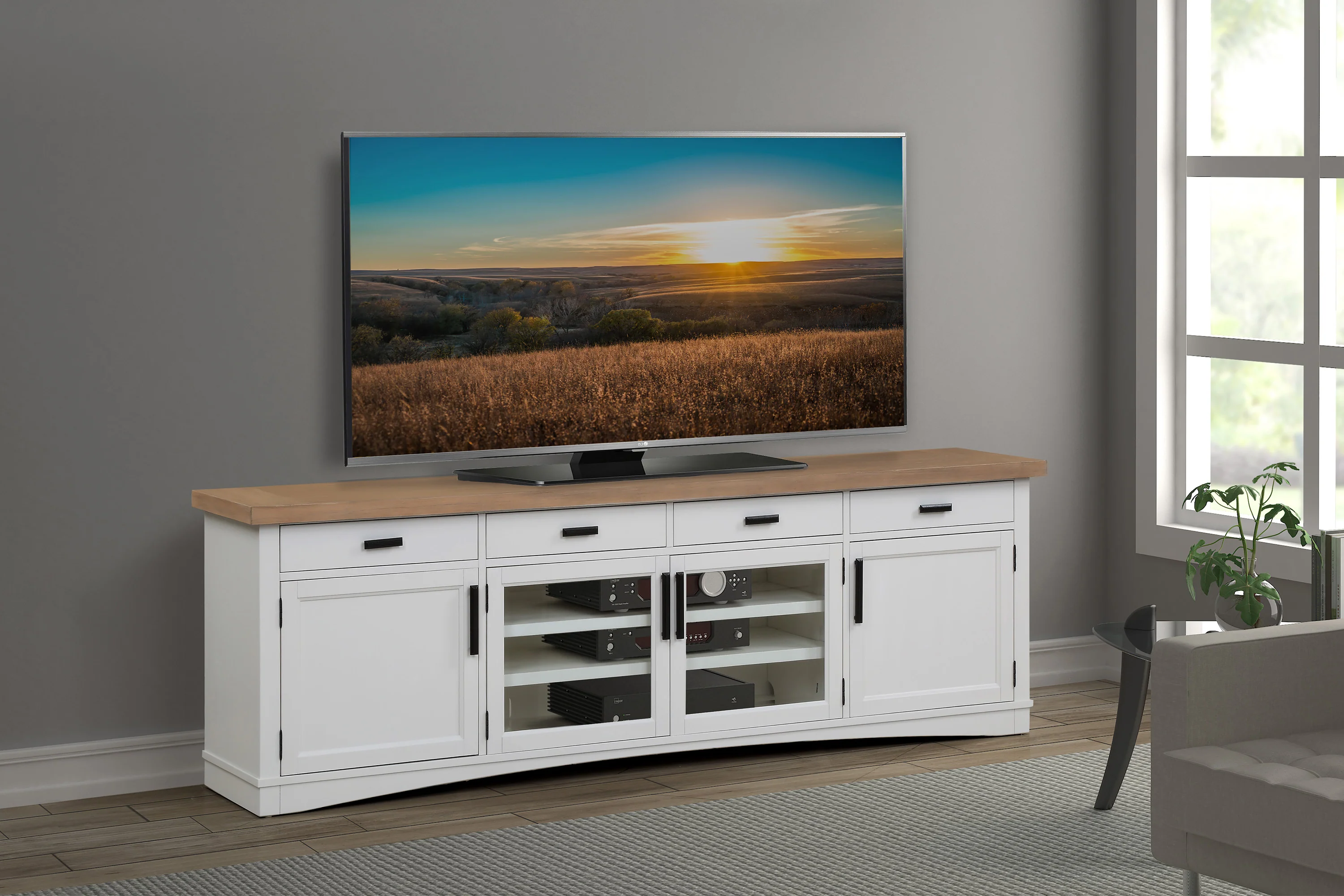 Parker House Americana Modern - Cotton 92 In. TV Console with Hutch and LED Lights - Image 3