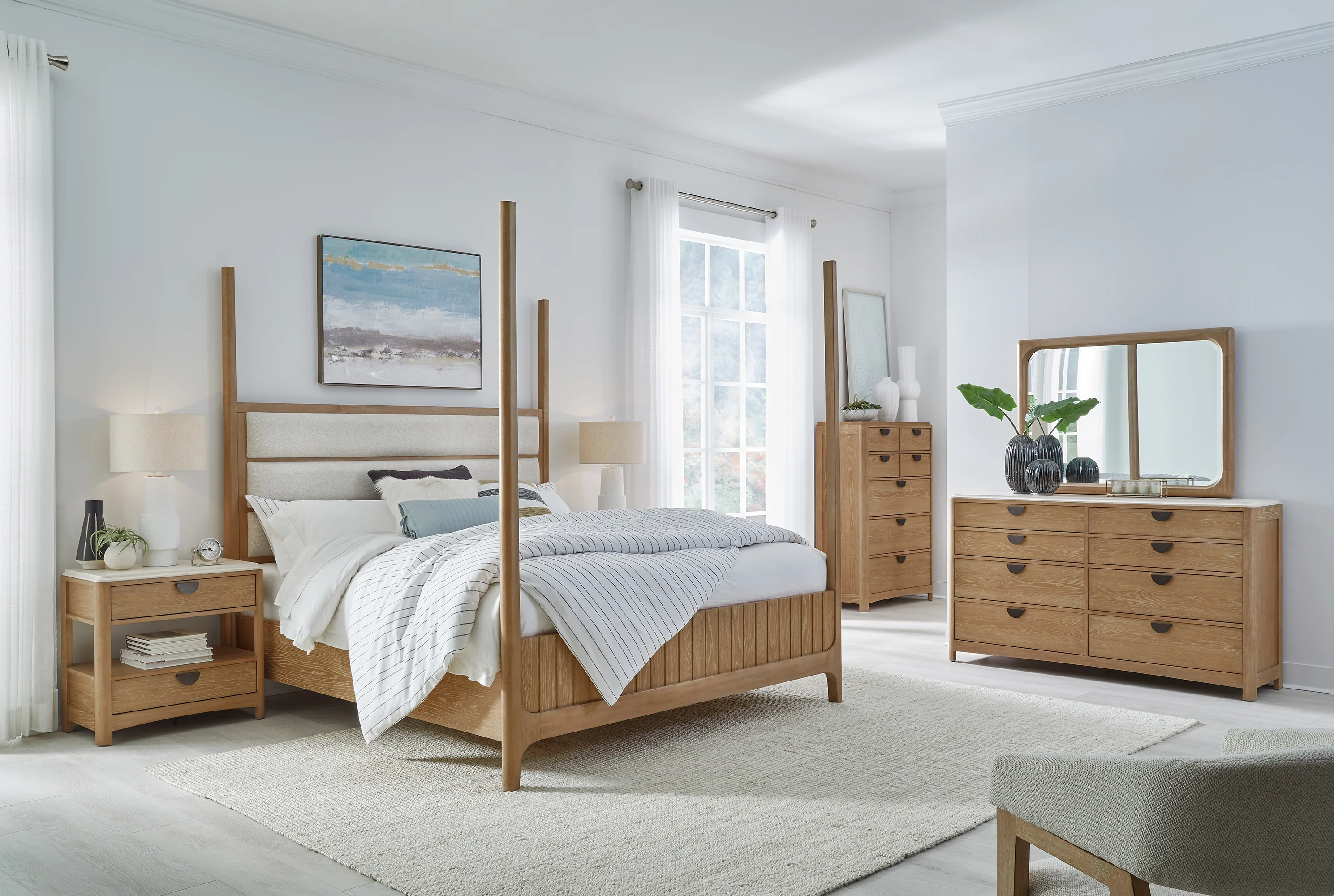 Parker House Escape - Bedroom King Poster Bed 2 Nightstands Dresser with Mirror and Chest