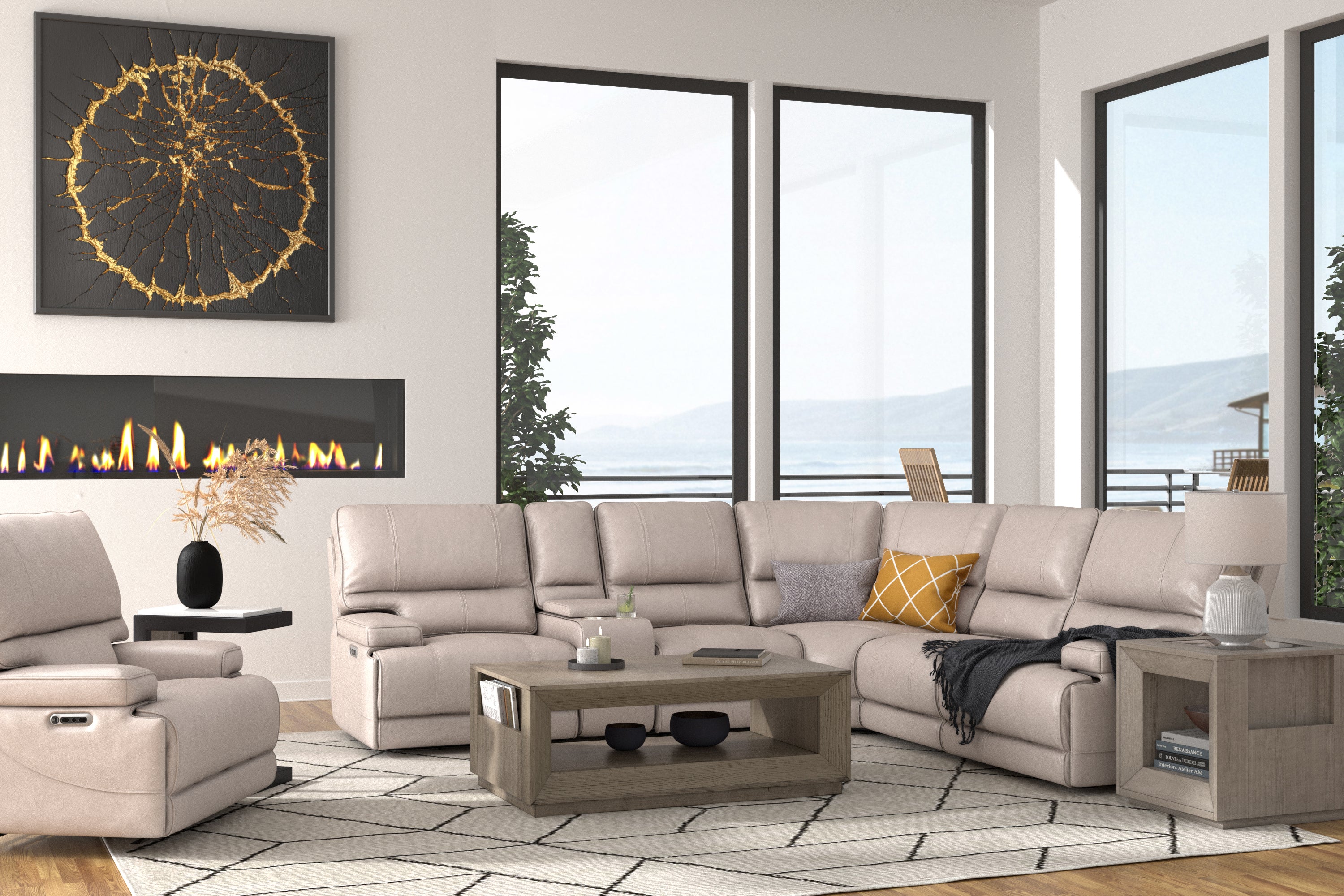 Parker Living Whitman - Verona Linen - Powered By Freemotion 6 Piece Modular Power Reclining Sectional with Power Adjustable Headrests - Image 2