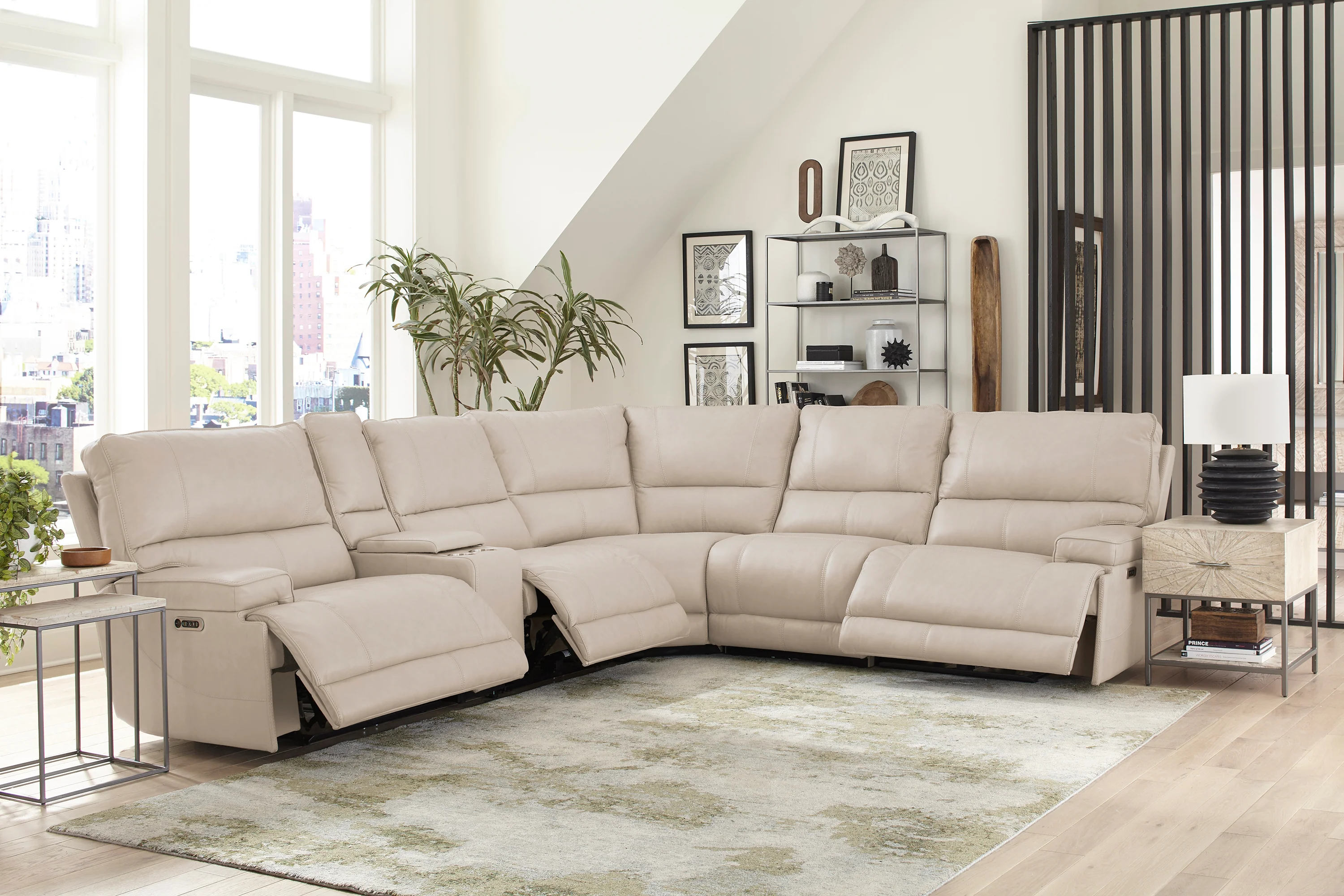 Parker Living Whitman - Verona Linen - Powered By Freemotion 6 Piece Modular Power Reclining Sectional with Power Adjustable Headrests - Image 4
