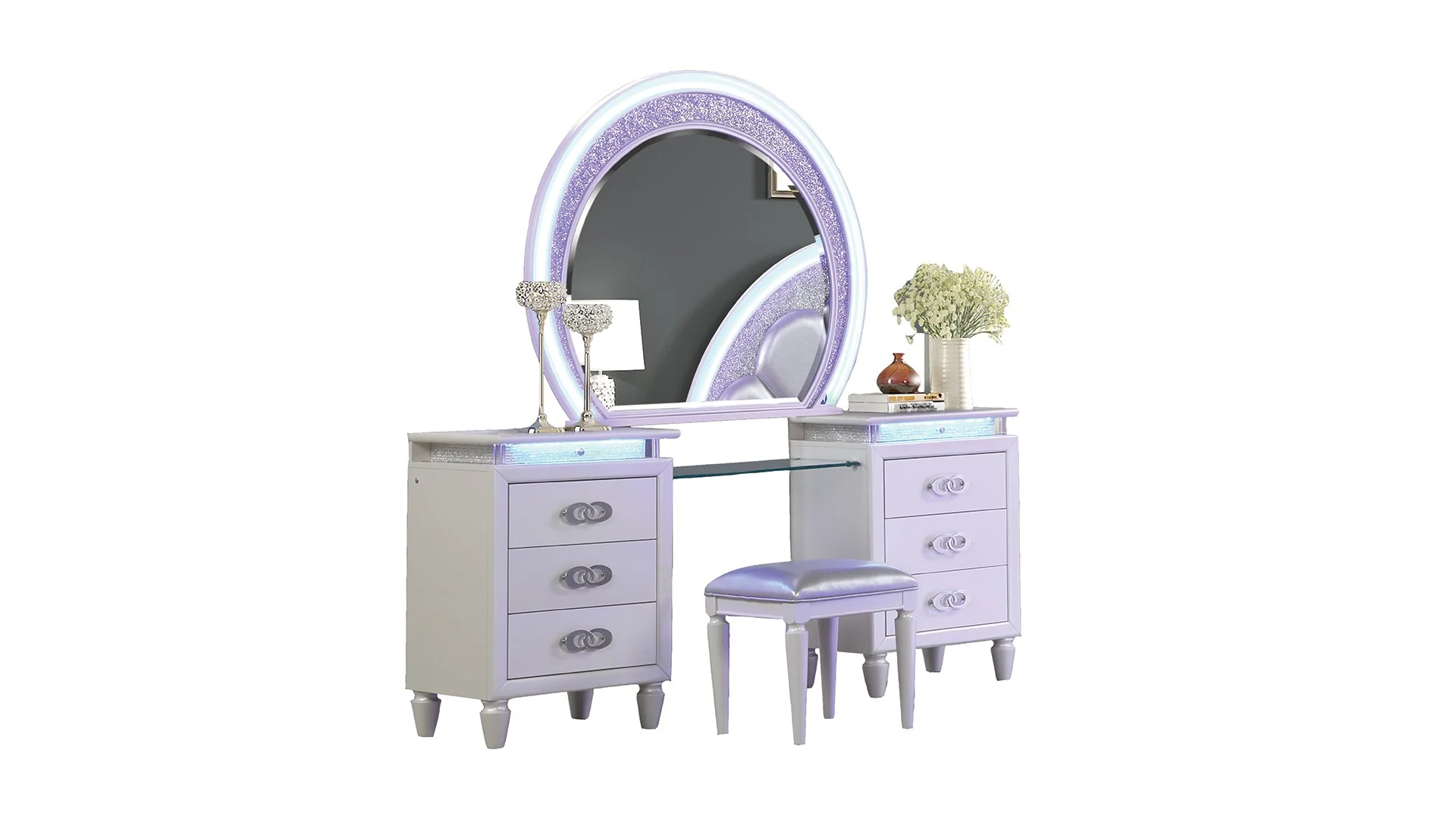 Perla King 4PC with Vanity Bedroom set Milky White - Image 13