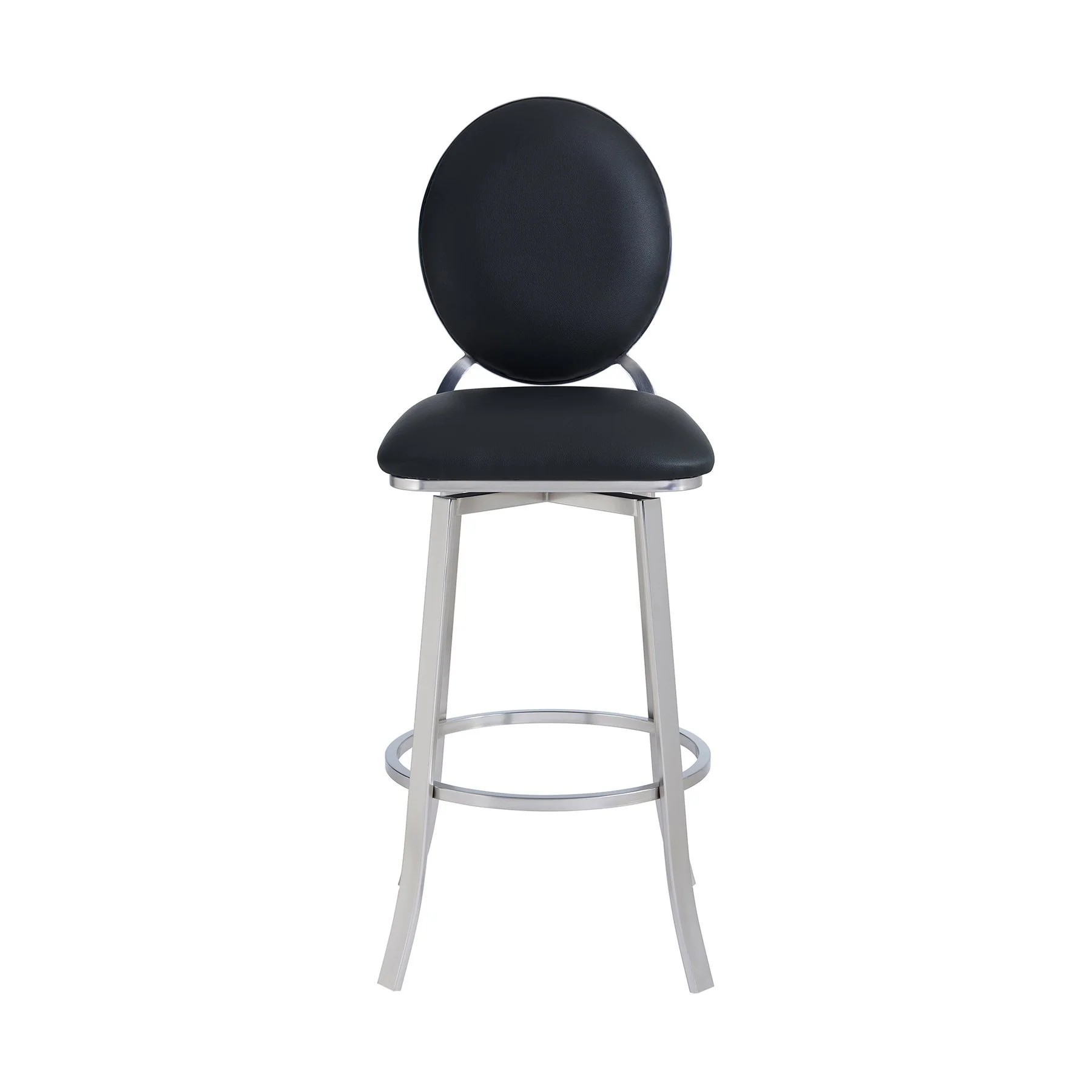 Pia Contemporary 26" Counter Height Barstool in Brushed Stainless Steel Finish and Black Faux Leather - Image 2