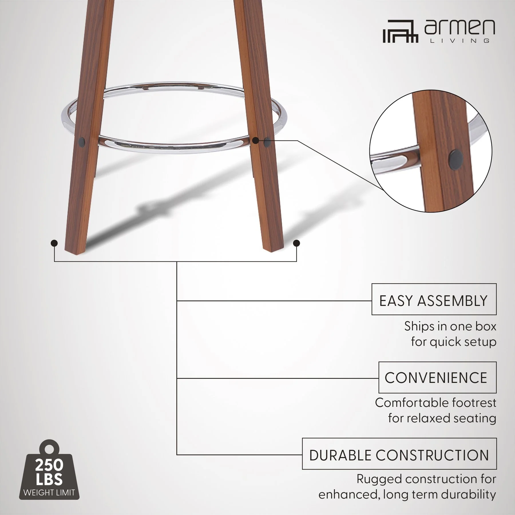 Pico 30" Swivel Walnut Wood Bar Stool in Cream Faux Leather with Chrome - Image 11