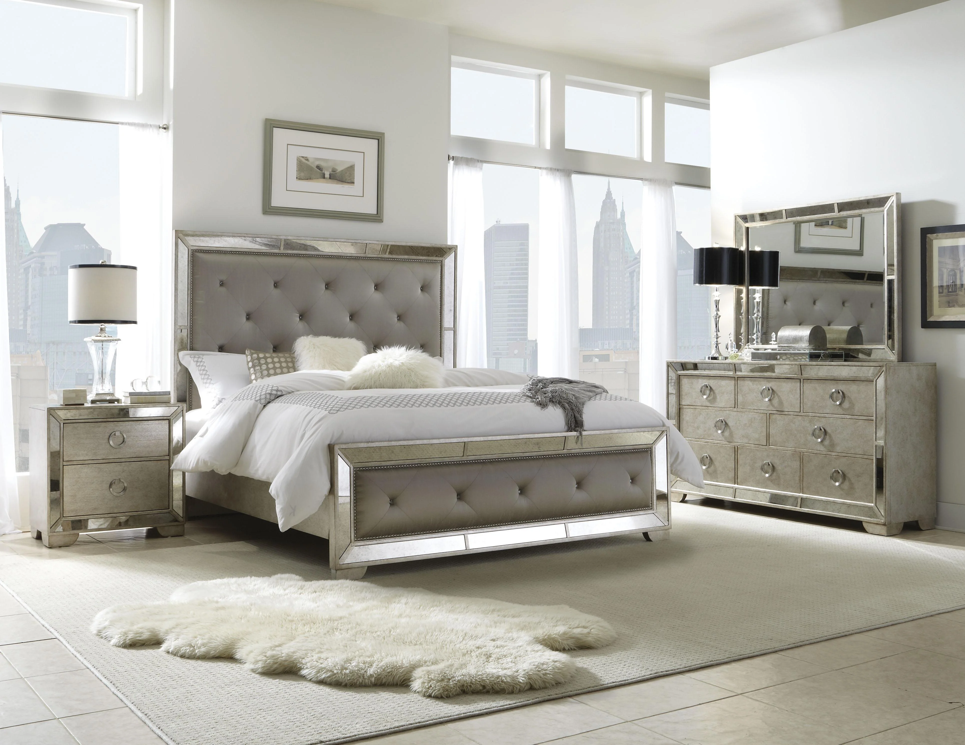 Pulaski Farrah Queen Panel Bed with Tufting in Metallic - Image 3