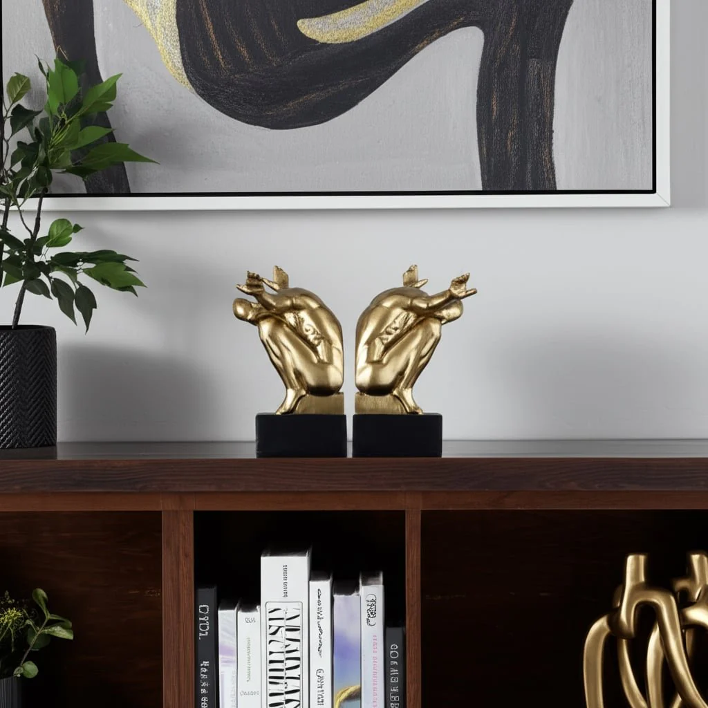 Resin, S/2, 6''h, Man Sculpture Bookend, Gold - Image 8