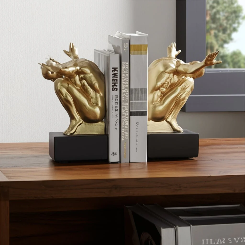 Resin, S/2, 6''h, Man Sculpture Bookend, Gold - Image 9