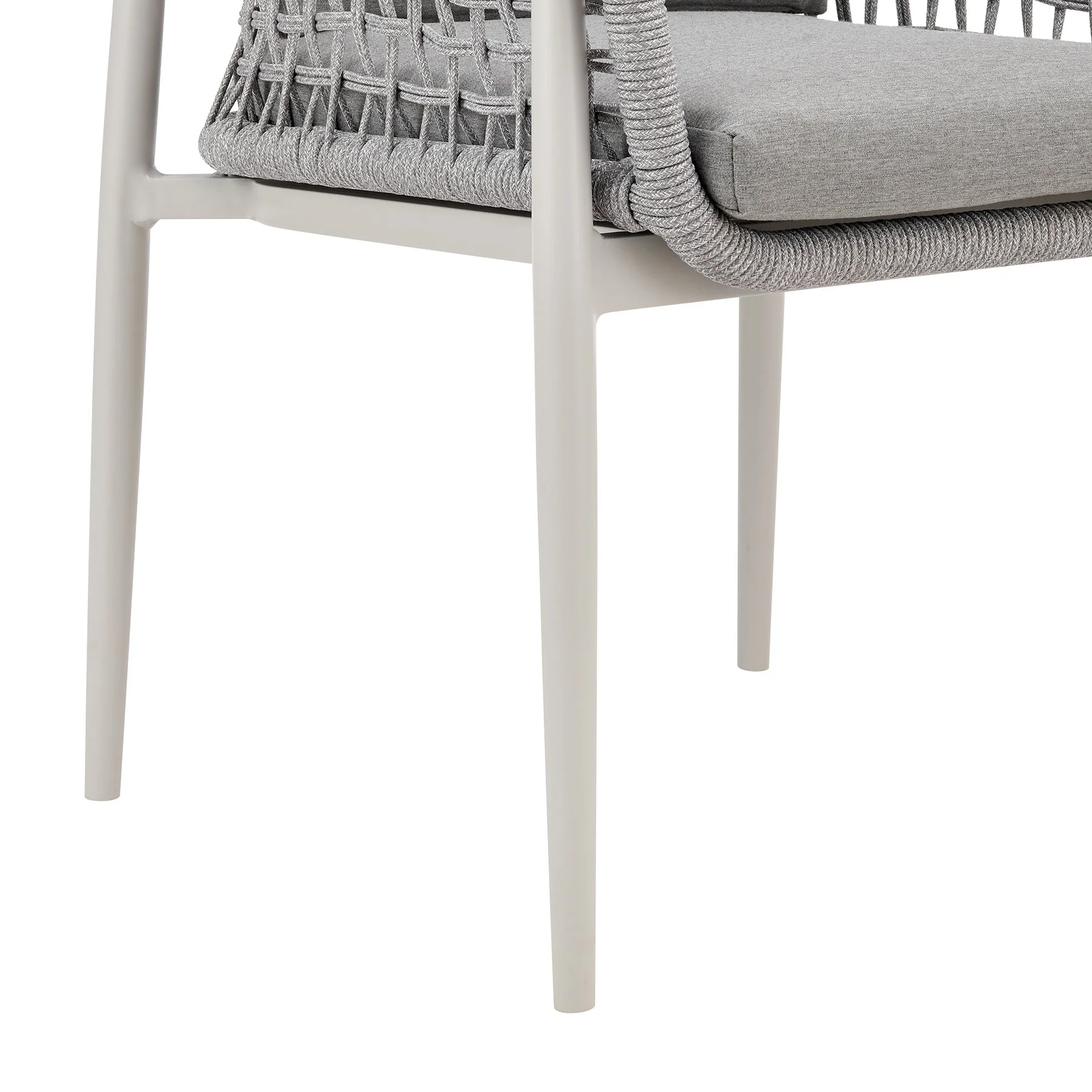 Rhodes Outdoor Patio Dining Chair in Aluminum with Light Gray Rope and Cushions - Set of 2 - Image 9