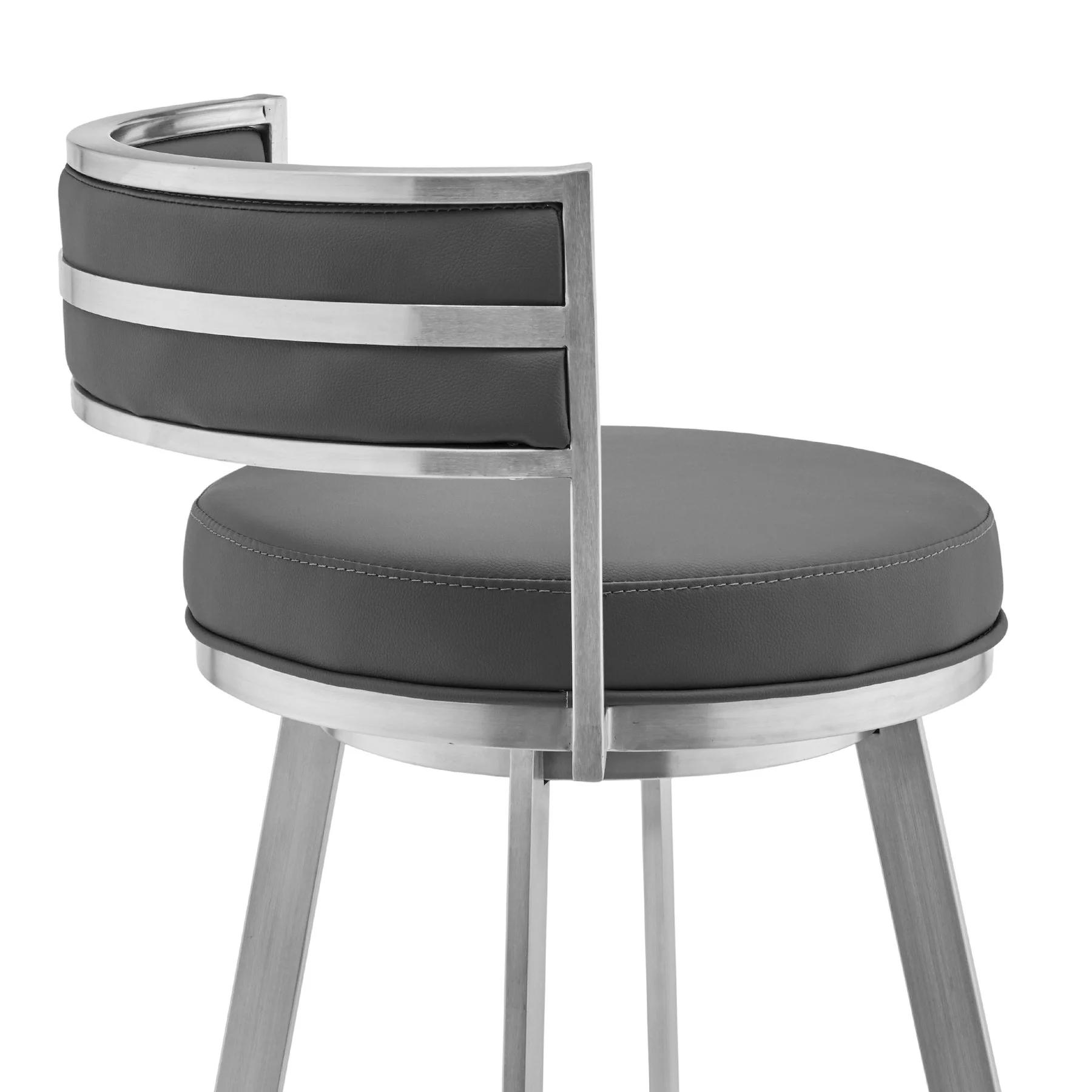 Roman 26" Gray Faux Leather and Brushed Stainless Steel Swivel Bar Stool - Image 5