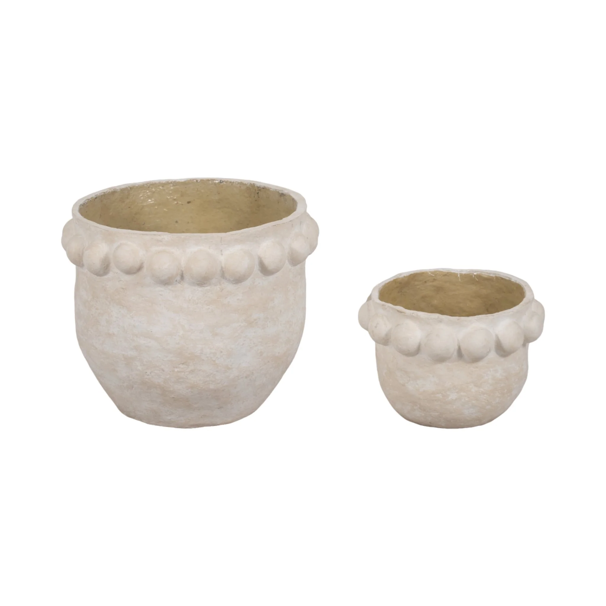 S/2 13/20" Paper Mache Bubble Rim Planters, White