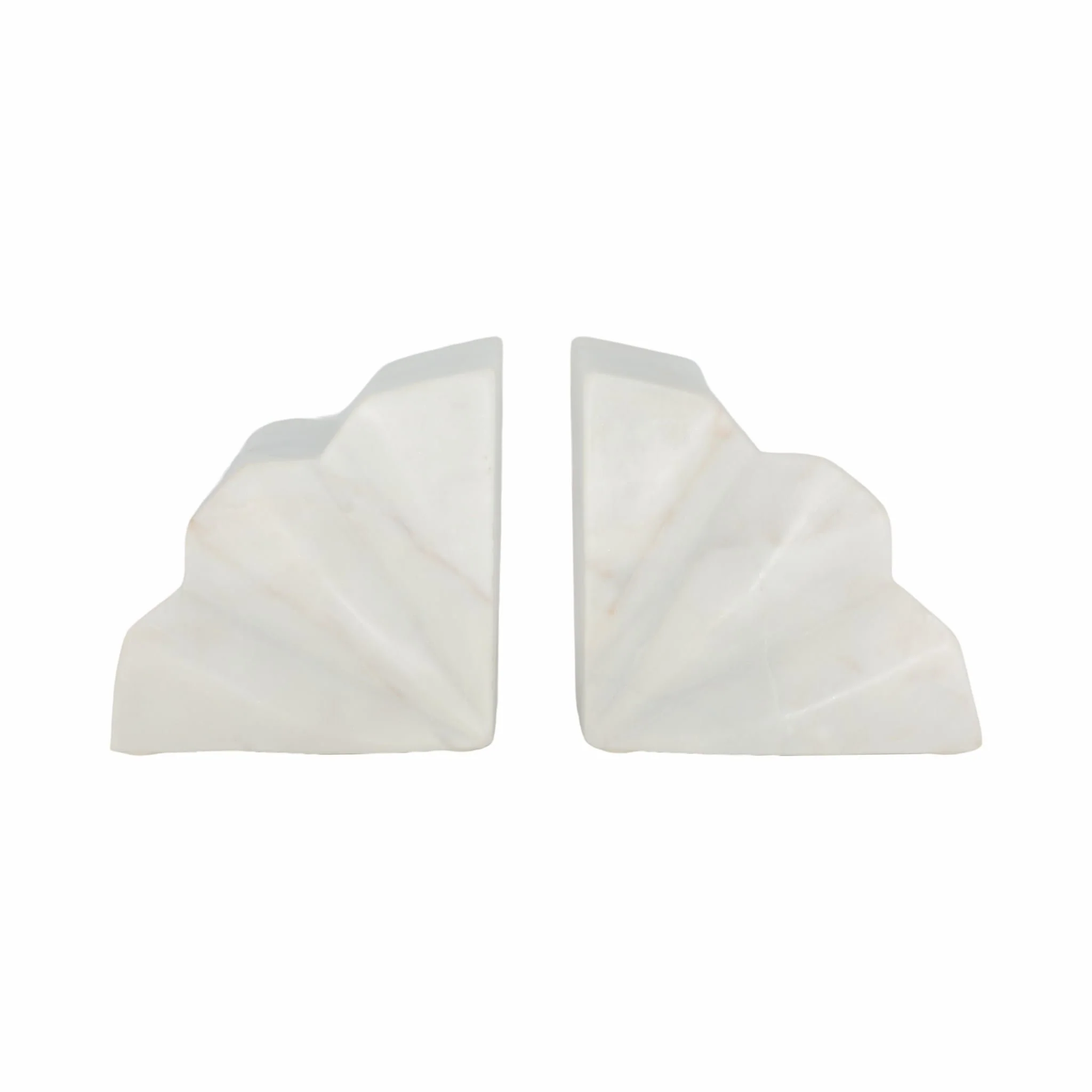 S/2 5" Semi Circle Fluted Marble Bookends, White