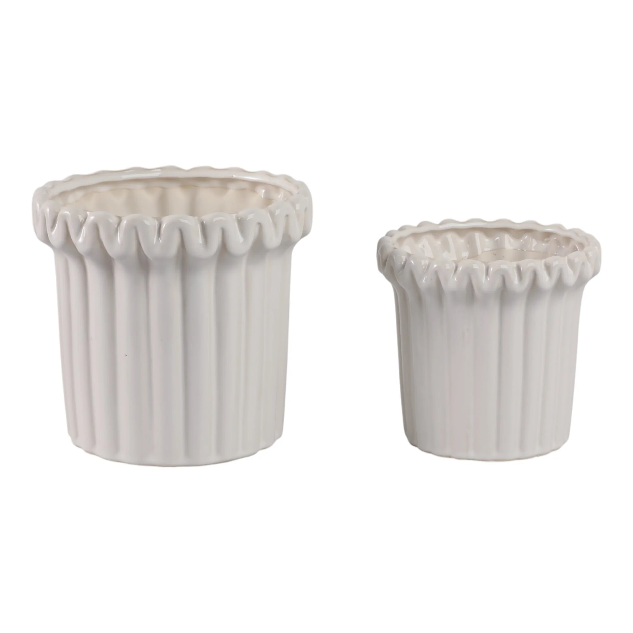 S/2 7/9" Fluted Planters, Ivory