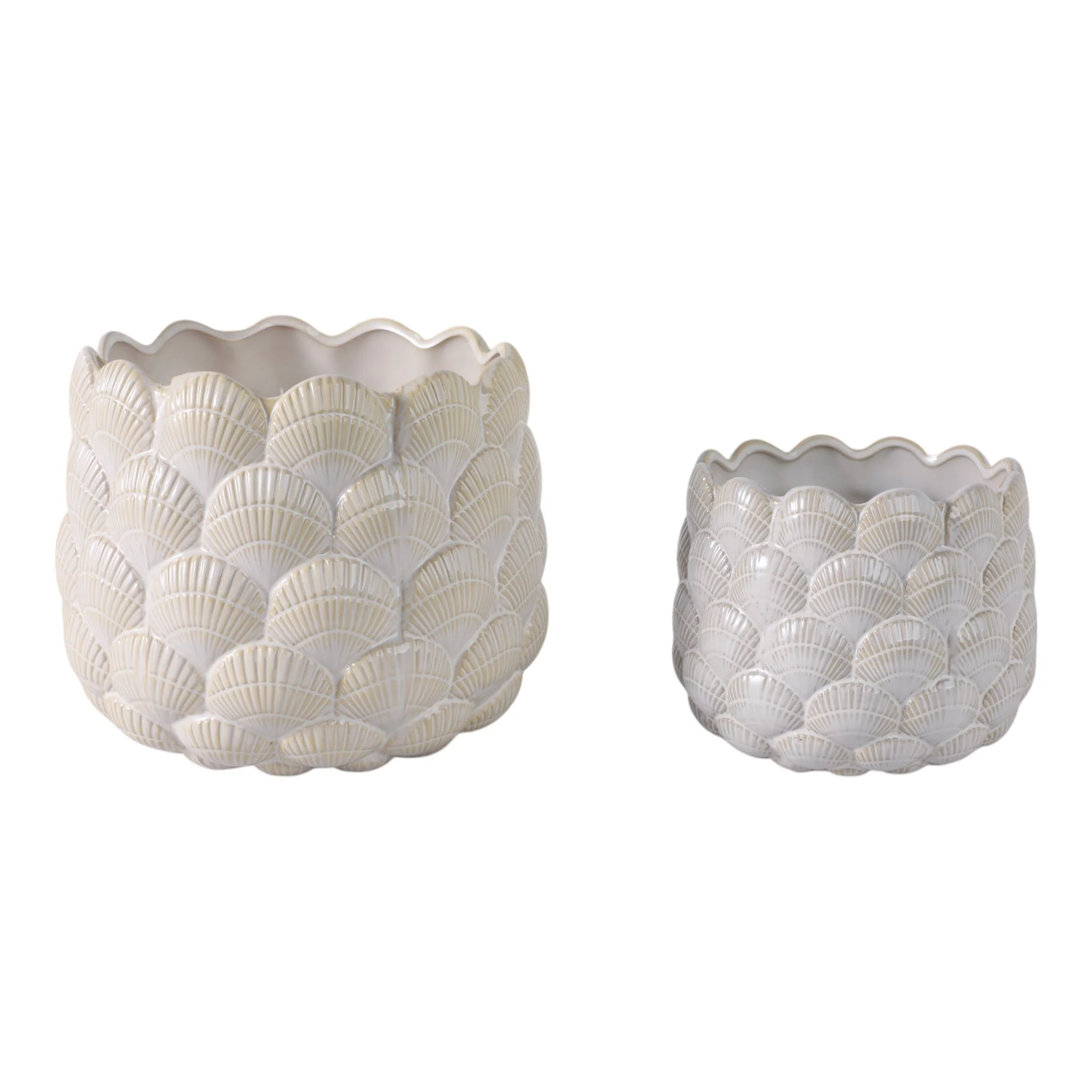 S/2 7/9" Seashell Planters, White