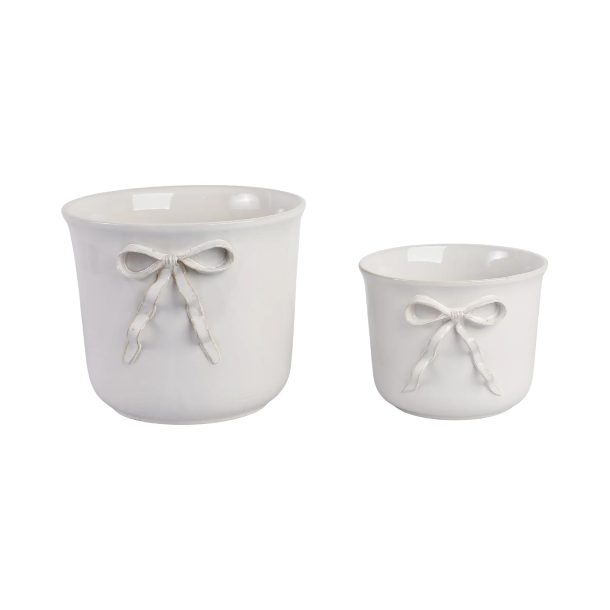 S/2 9/11" Pretty Bow Planters, White