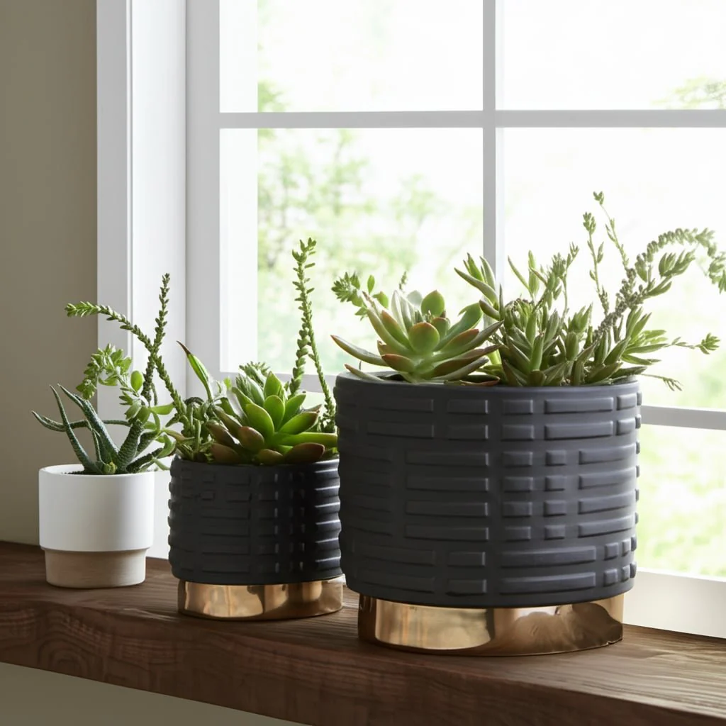 S/2 Maze Metallic Planters 6/8", Black - Image 11