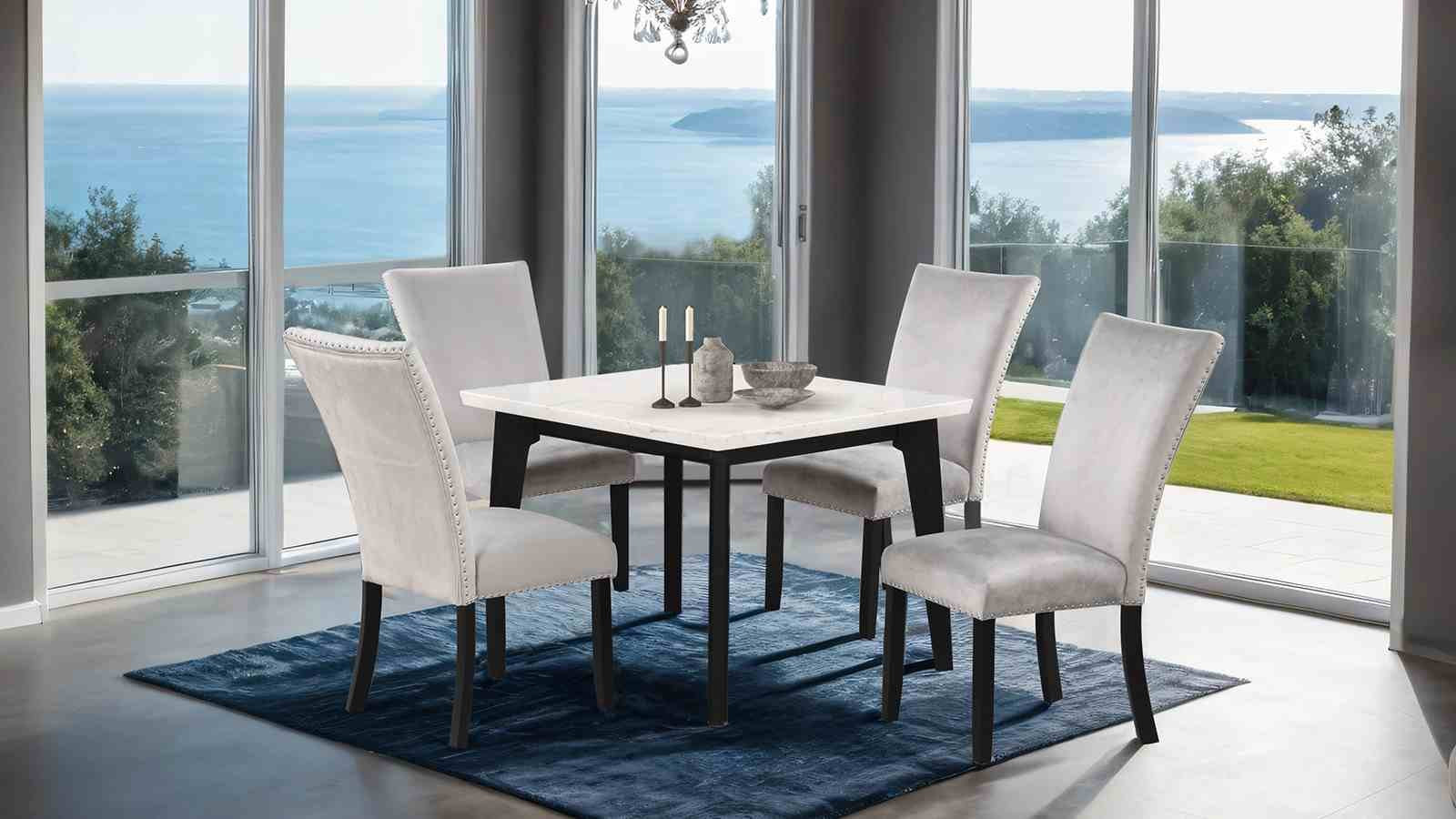 Sabro Square Dining Table w/ Marble Top, Black/White