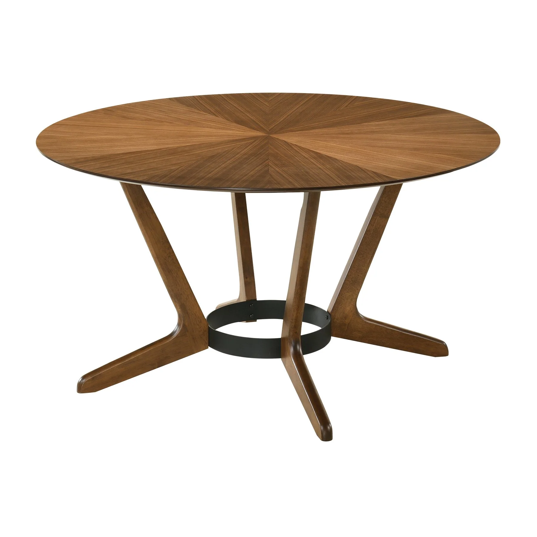 Santana 5 Piece Round Walnut Wood Dining Table Set with Orange Fabric - Image 4