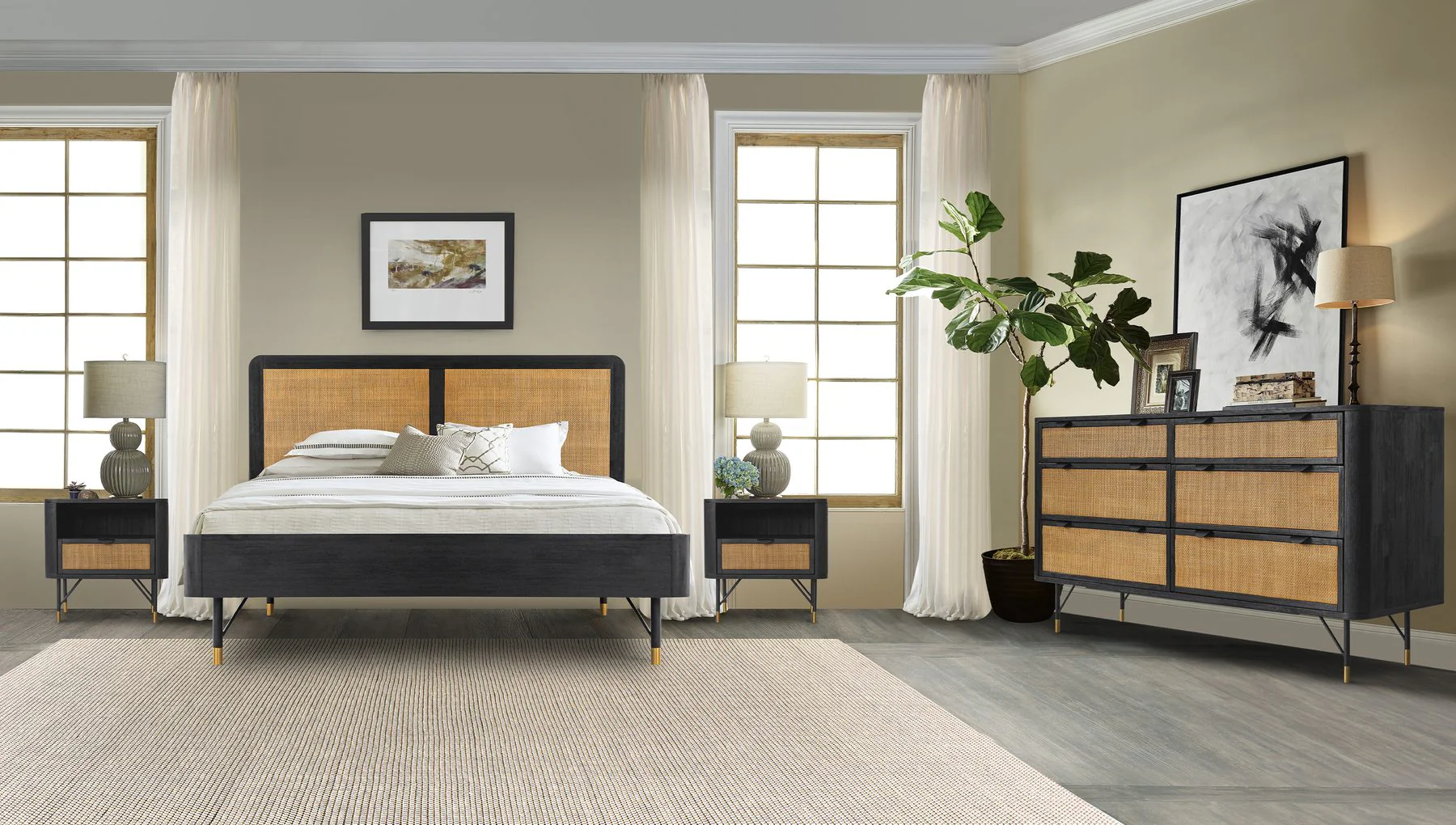 Saratoga 6 Drawer Dresser in Black Acacia with Rattan - Image 8