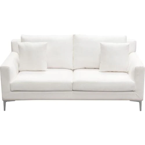 Seattle Loose Back Loveseat in White Linen w/ Polished Silver Metal Leg