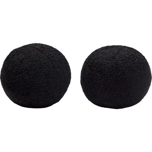 Set of (2) 10" Round Accent Pillows in Black Faux Sheepskin