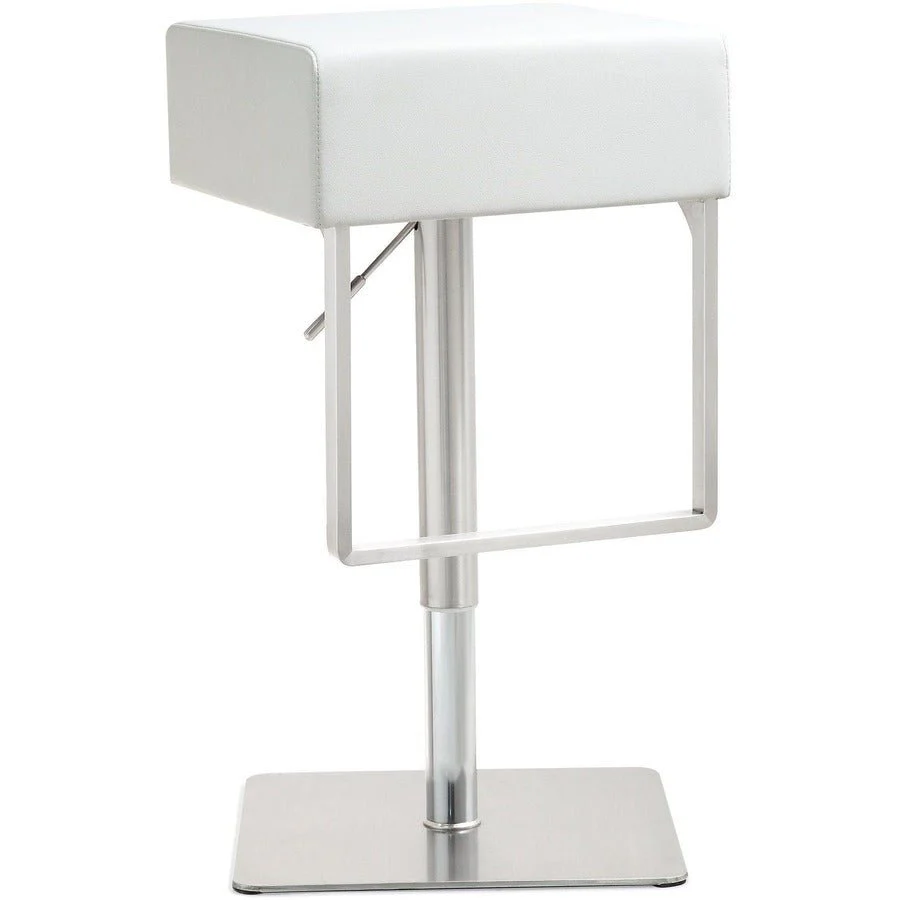 Seville White Performance Vegan Leather and Stainless Steel Adjustable Barstool