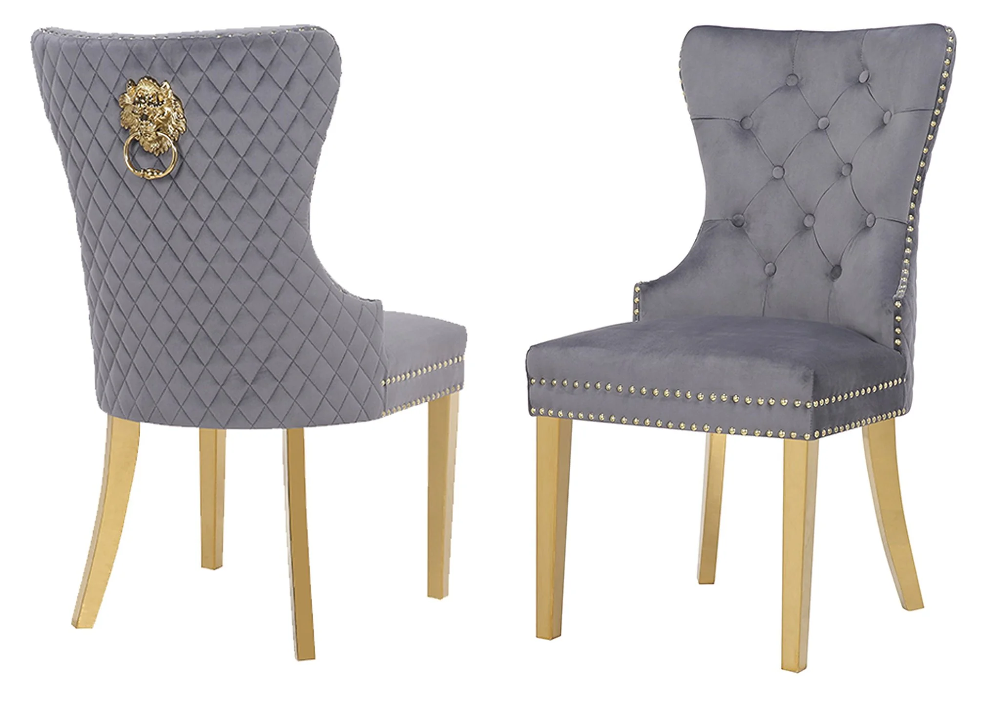 Simba Gold Legs Chair Finish with Velvet Fabric in Dark Gray