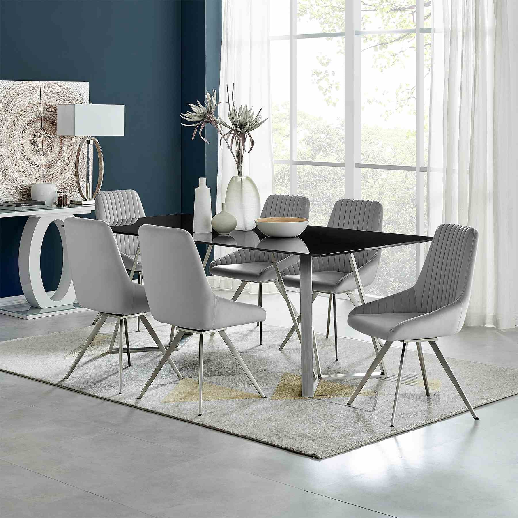 Skye Swivel Gray Velvet and Brushed Stainless Steel Dining Room Chairs - Set of 2 - Image 9