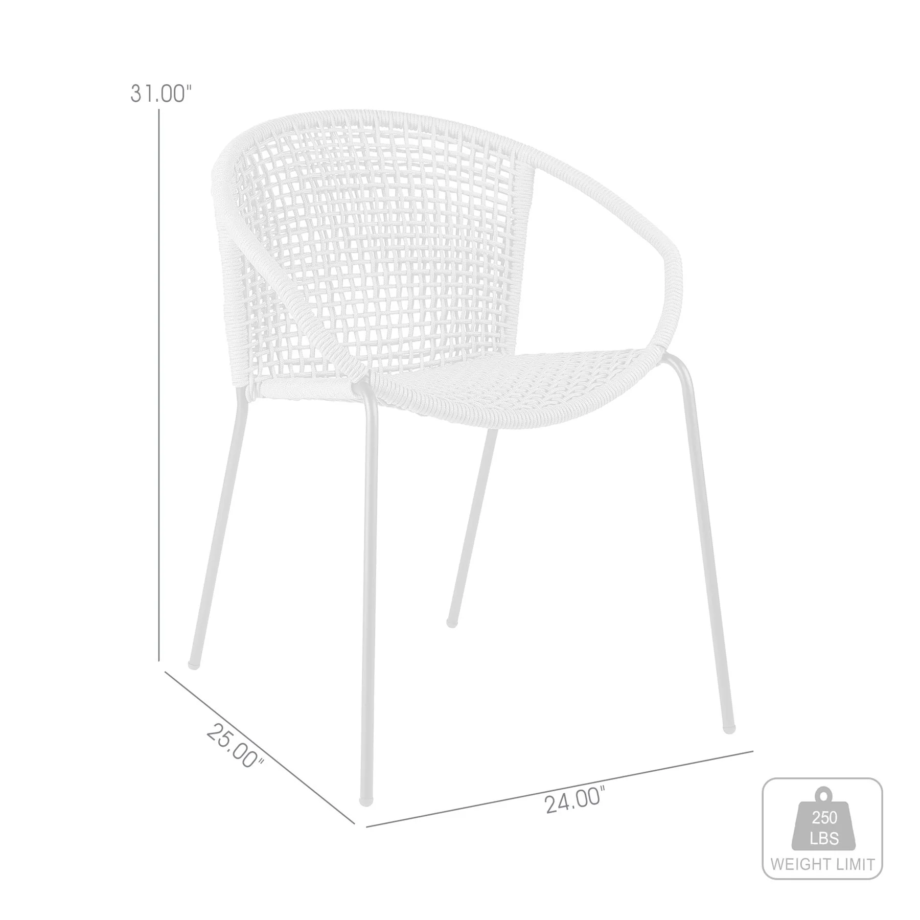 Snack Indoor Outdoor Stackable Steel Dining Chair with Wasabi Rope - Set of 2 - Image 8