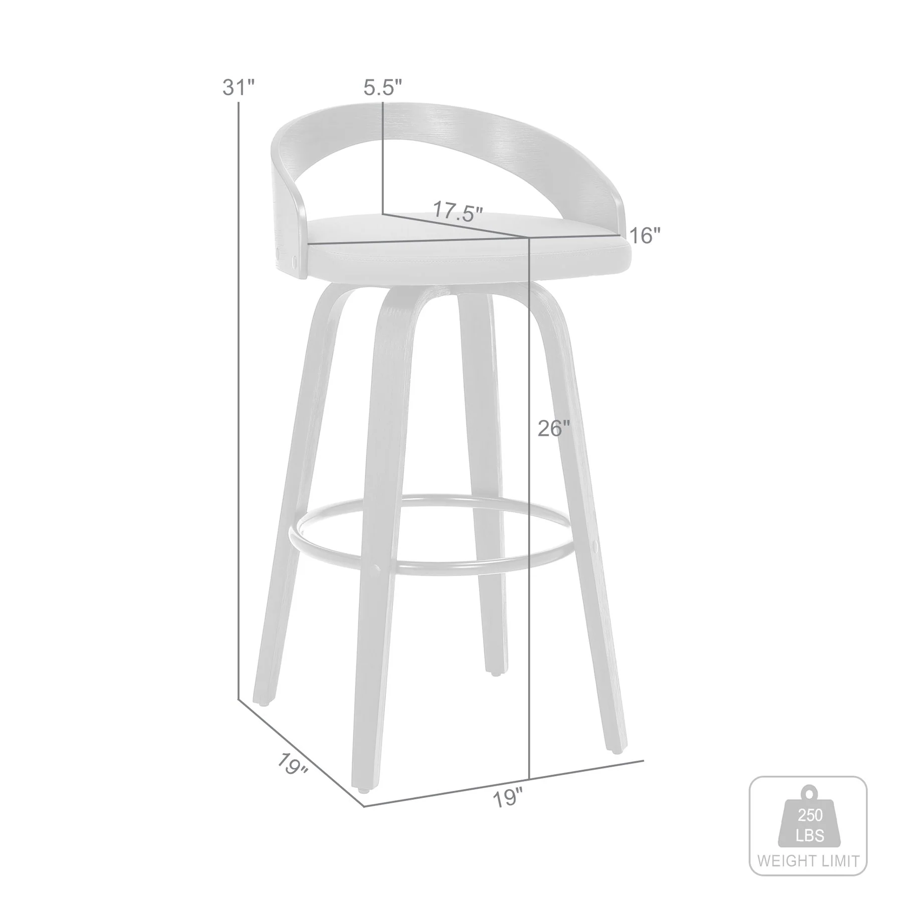 Sonia 26" Counter Height Swivel Gray Faux Leather and Walnut Wood Bar Stool - Image 6