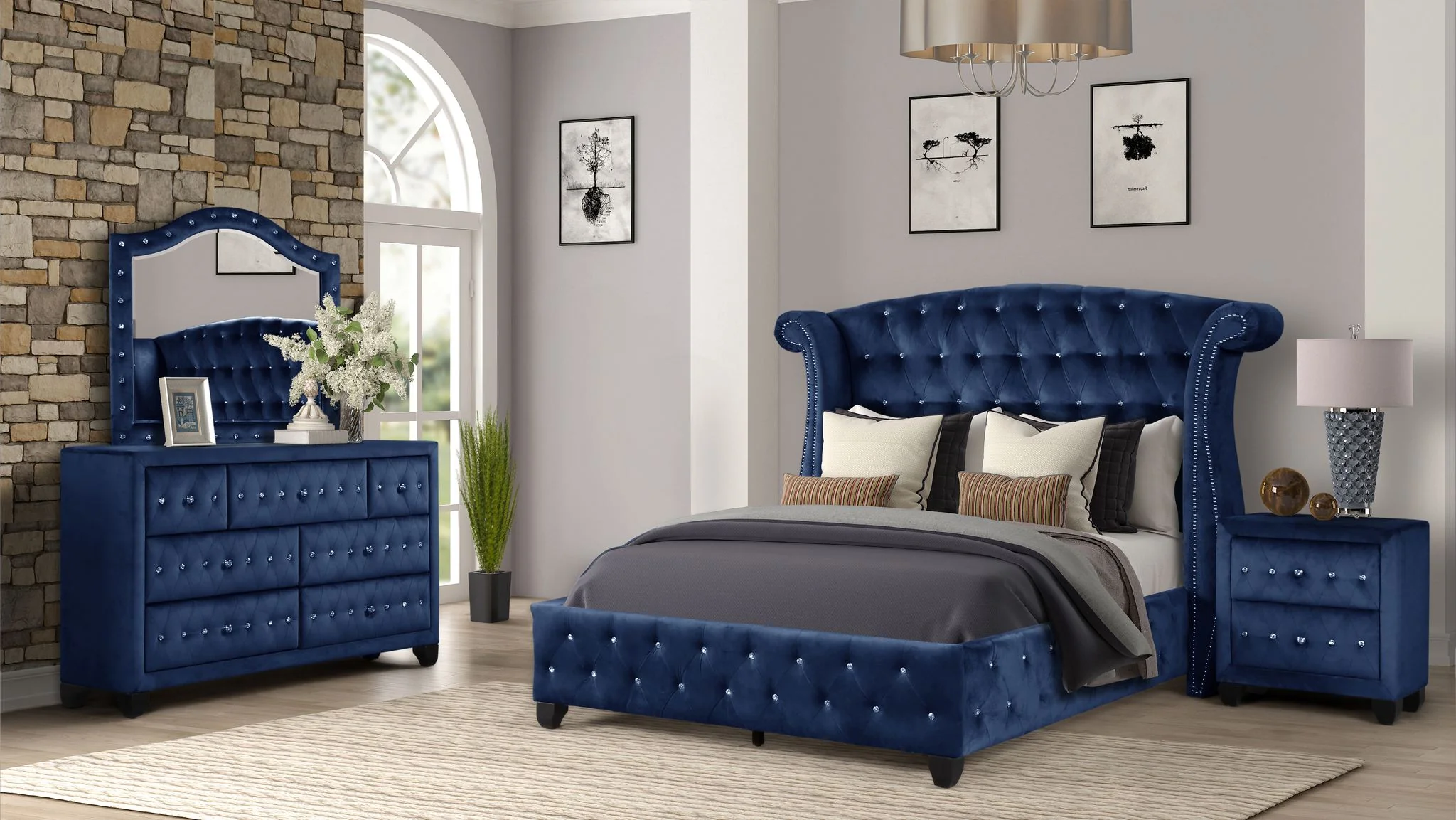 Sophia Queen Bed 4 Blue