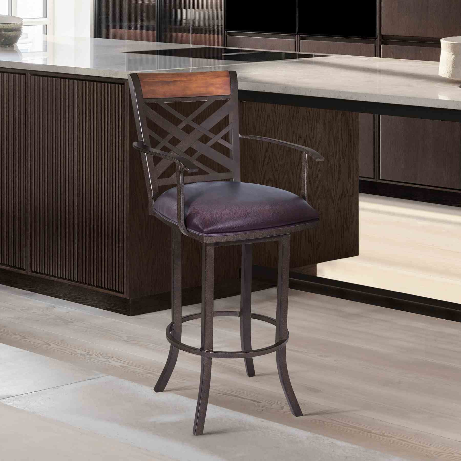 Tahiti 26" Arm Barstool in Auburn Bay finish with Brown Pu upholstery - Image 6