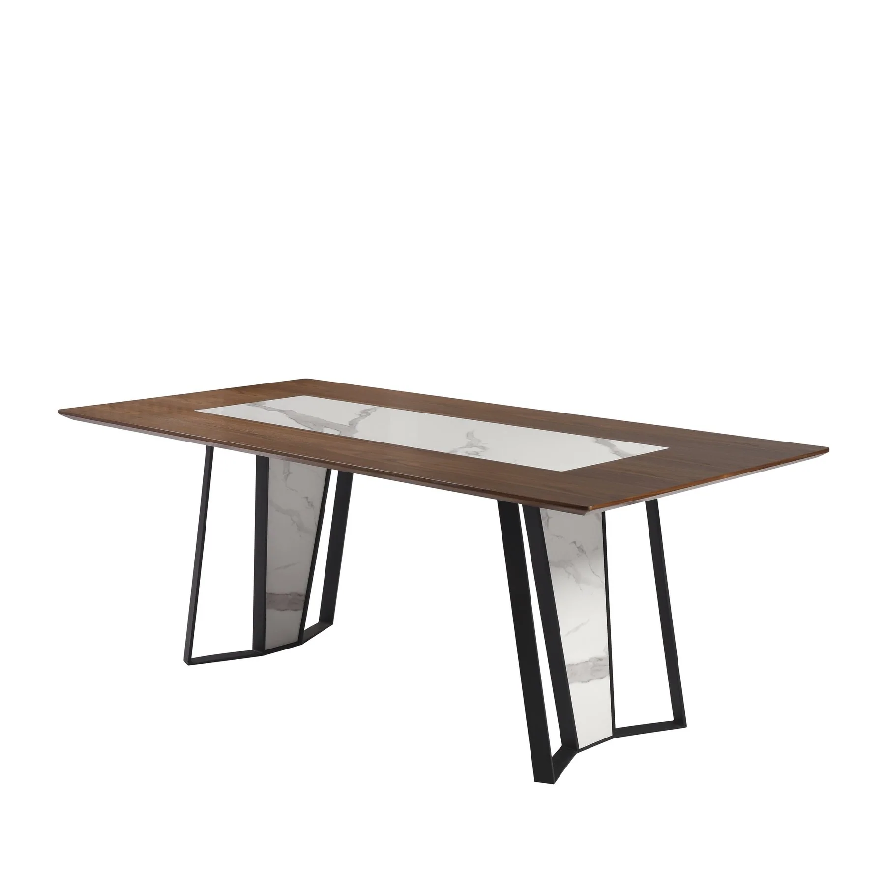 Tanya Transitional 79 in. Rectangular Dining Table with Brown Wood and White Sintered Stone Table Top - Seats up to 6
