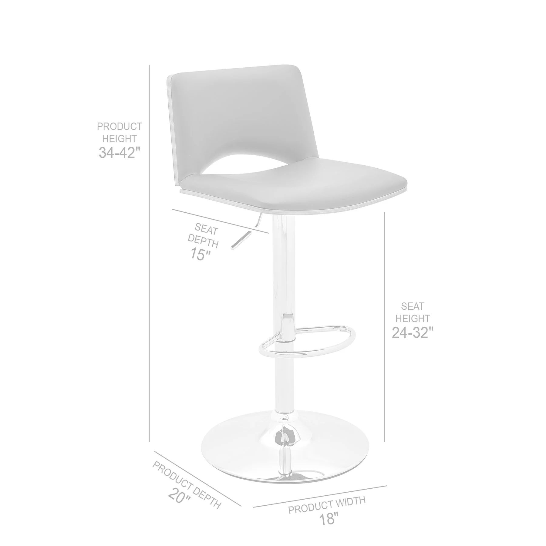 Thierry Adjustable Swivel Gray Faux Leather and Black Metal Bar Stool - Image 8