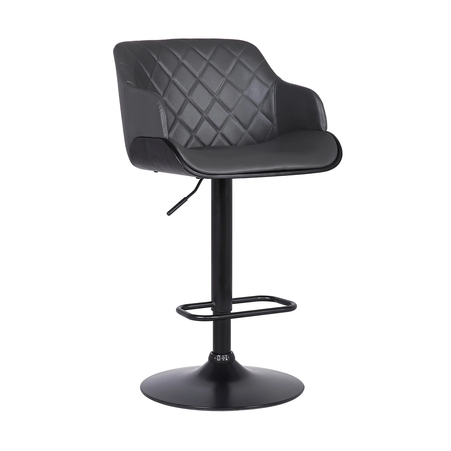 Toby Gray Faux Leather Adjustable Height Swivel Black Wood and Metal Bar Stool