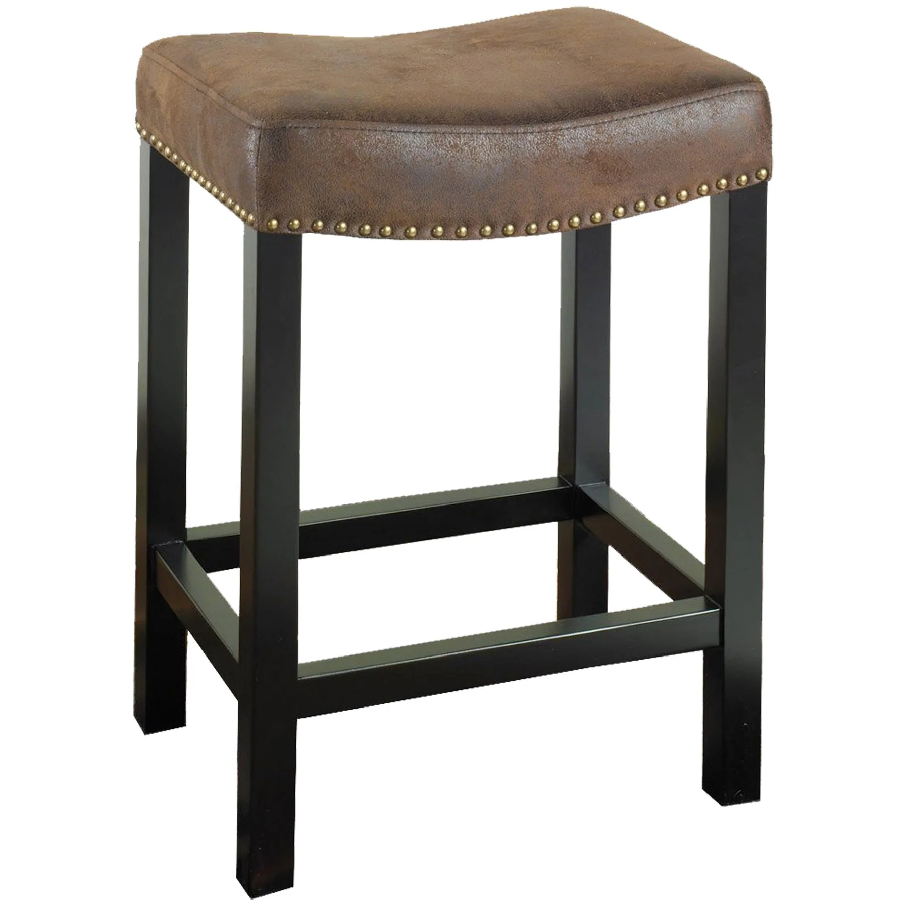 Tudor 30" Backless Stationary Barstool in Wrangler Brown Fabric with Nailhead Accents