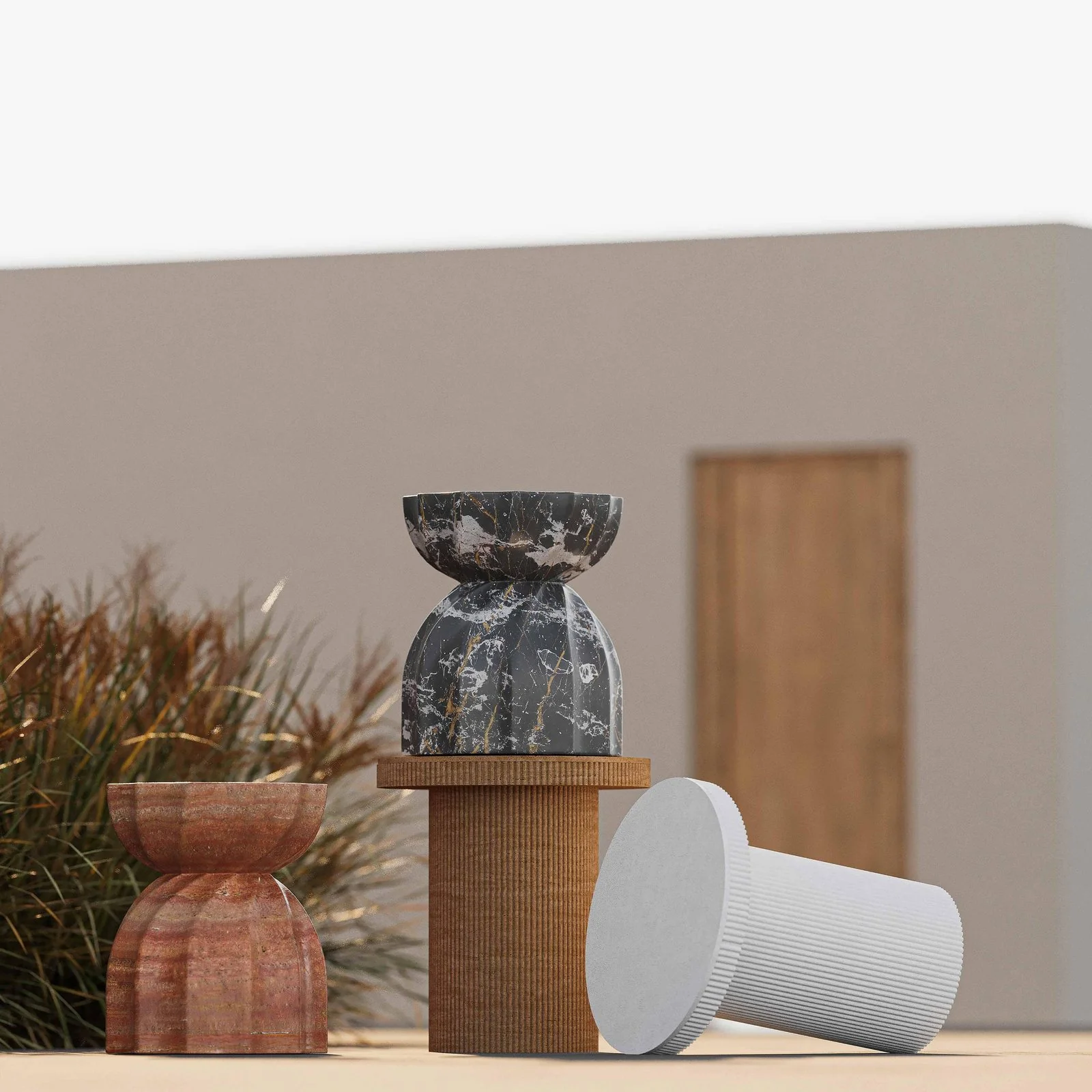 Turin Faux Red Sandstone Indoor / Outdoor Concrete Stool - Image 2