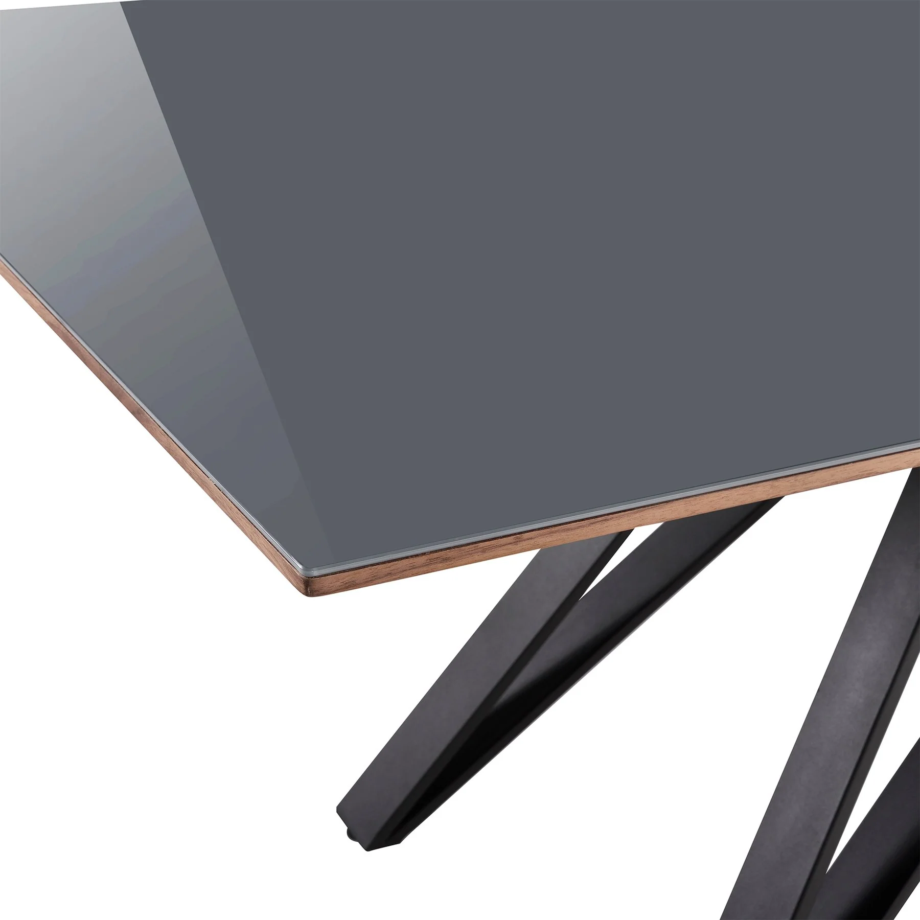 Urbino Mid-Century Dining Table in Matte Black Finish with Walnut and Dark Gray Glass Top - Image 4