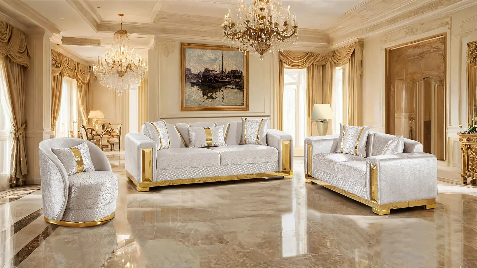 Valdosta Sofa, Beige/Gold