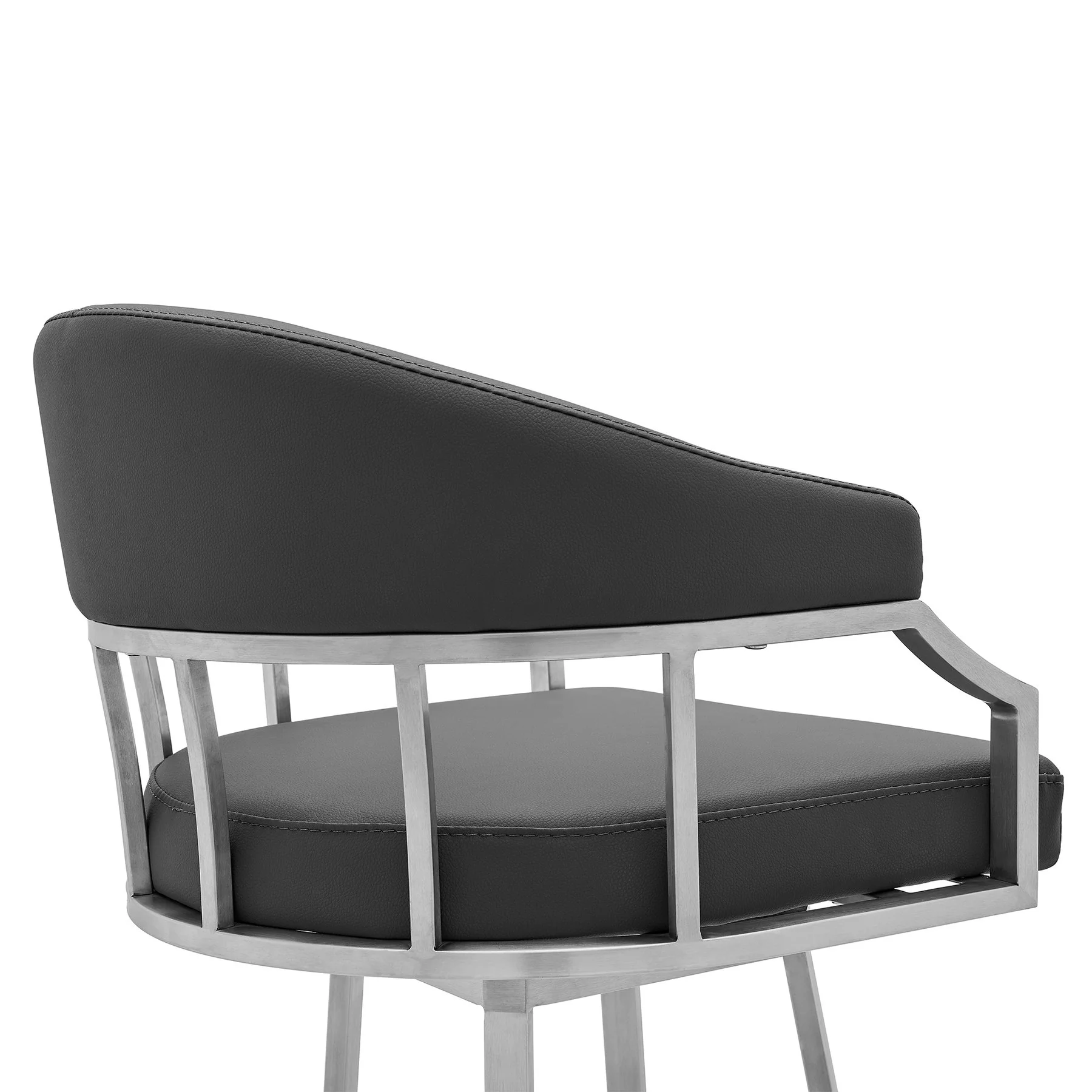 Valerie 26" Counter Height Swivel Modern Slate Gray Faux Leather Bar and Counter Stool in Brushed Stainless Steel Finish - Image 5