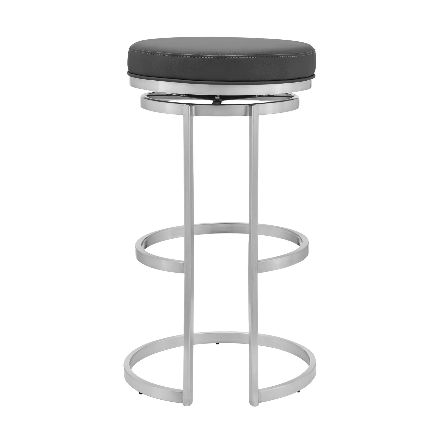 Vander 30" Gray Faux Leather and Brushed Stainless Steel Swivel Bar Stool