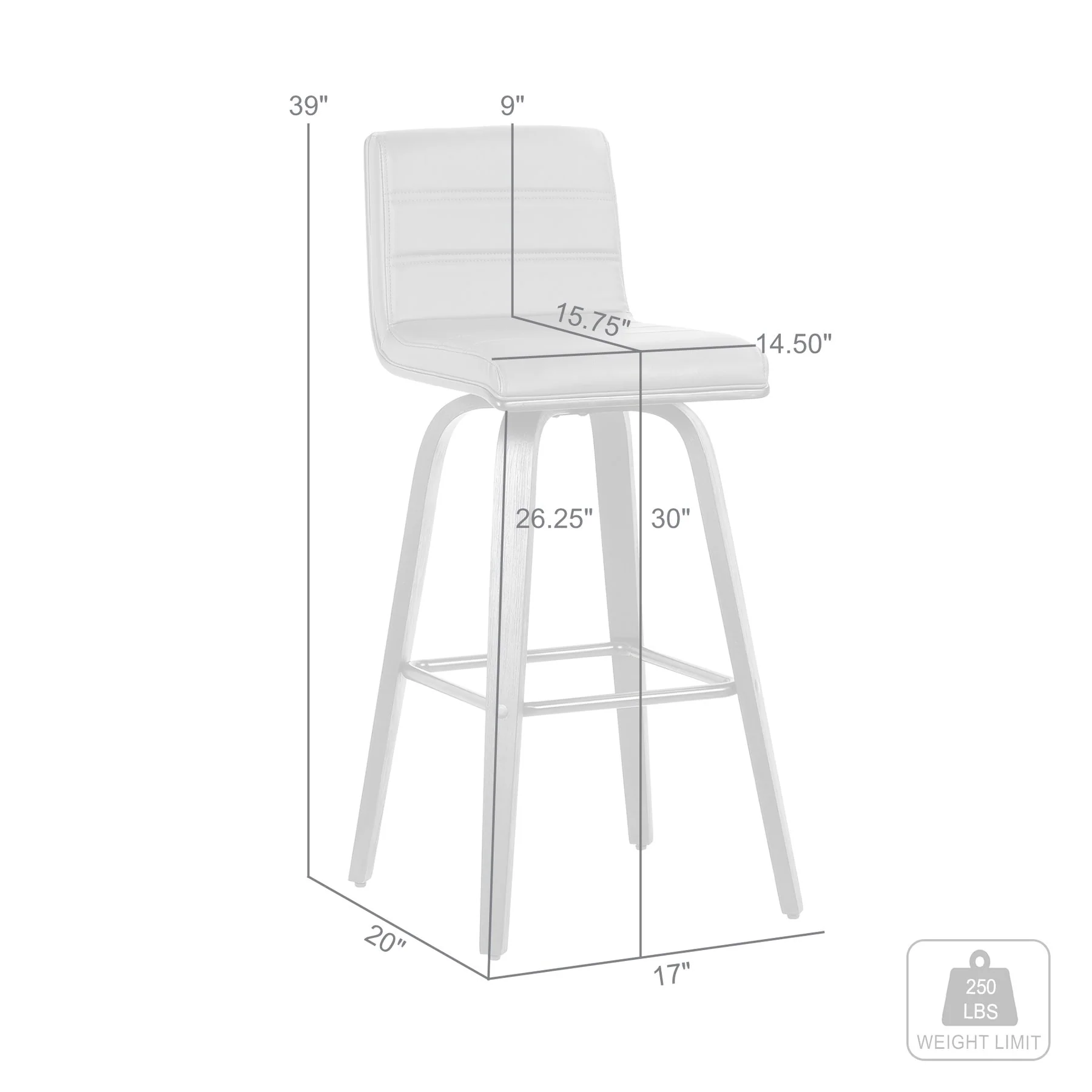 Vienna 30" Swivel Bar Stool in Black Wood Finish with Gray Faux Leather - Image 8