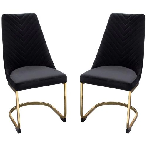 Vogue Set of (2) Dining Chairs in Black Velvet with Polished Gold Metal Base