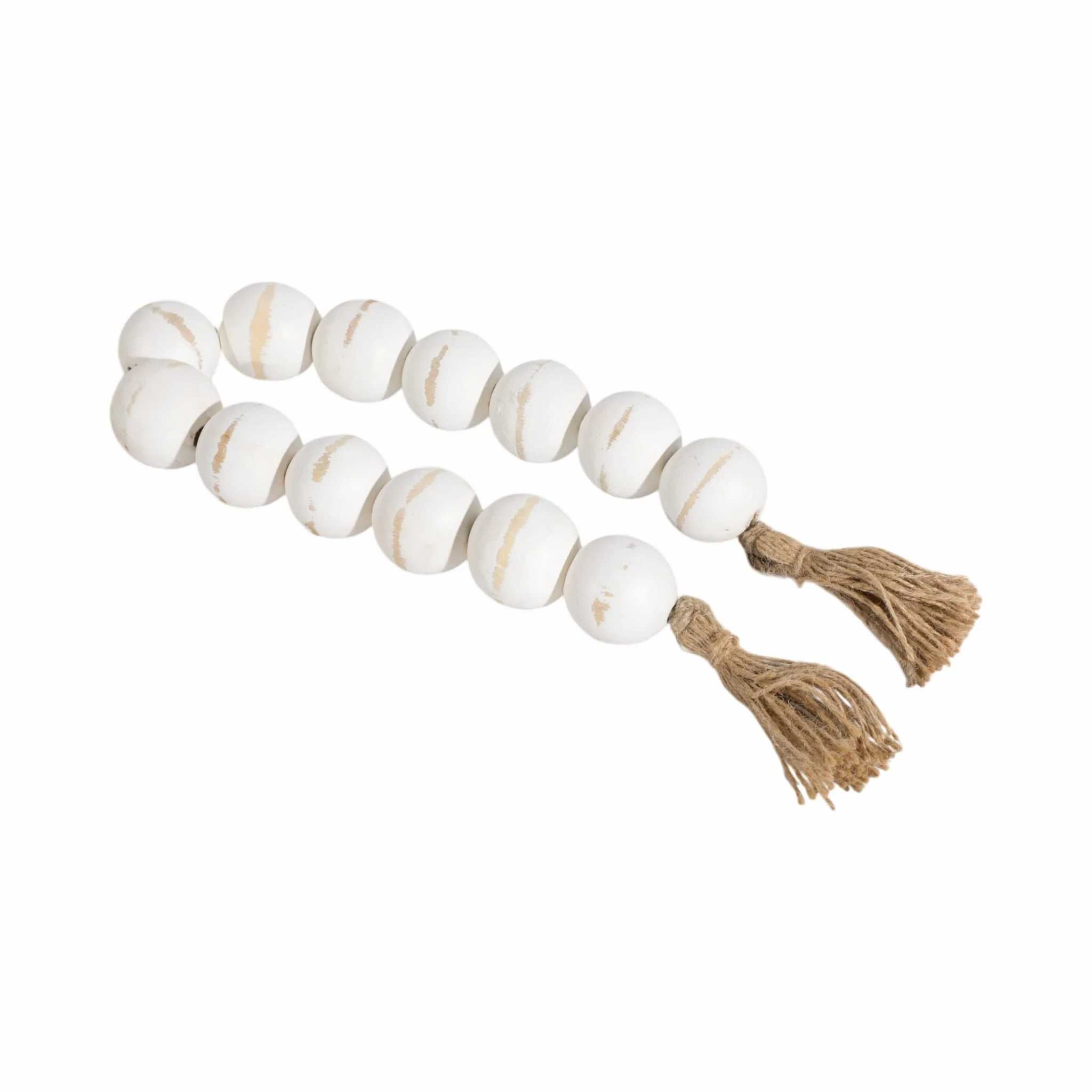 Wood, 32"l, 2"lrg Bead Garland W/ Tassel, Wht Wash