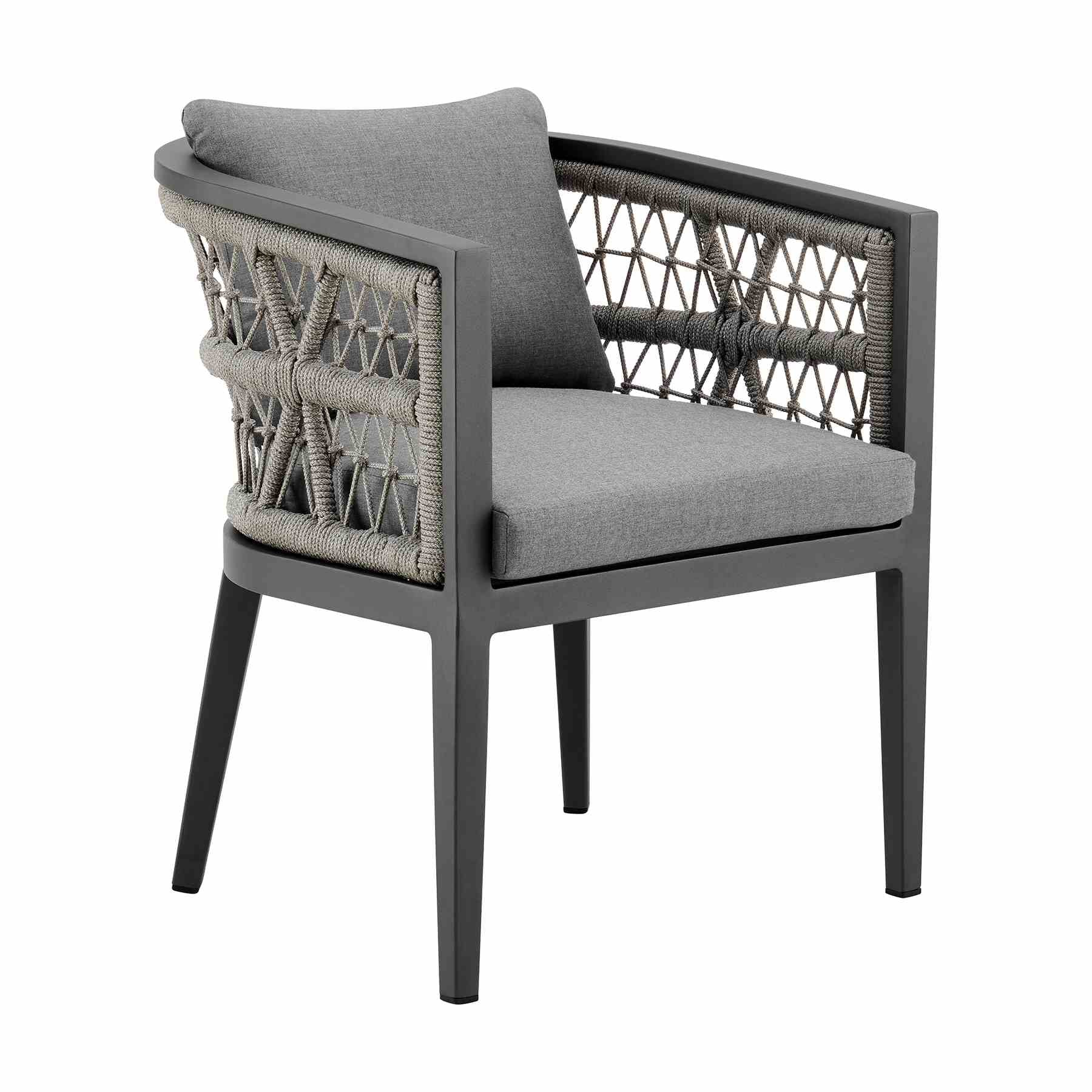 Zella Outdoor Patio Dining Chair in Aluminum with Light Gray Rope and Earl Gray Cushions - Set of 2 - Image 2
