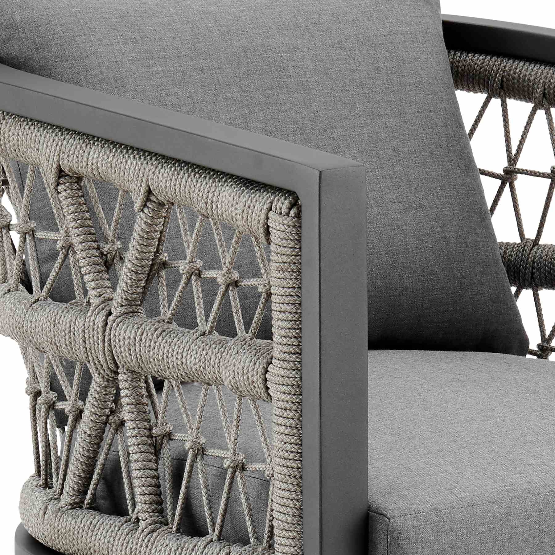 Zella Outdoor Patio Dining Chair in Aluminum with Light Gray Rope and Earl Gray Cushions - Set of 2 - Image 7