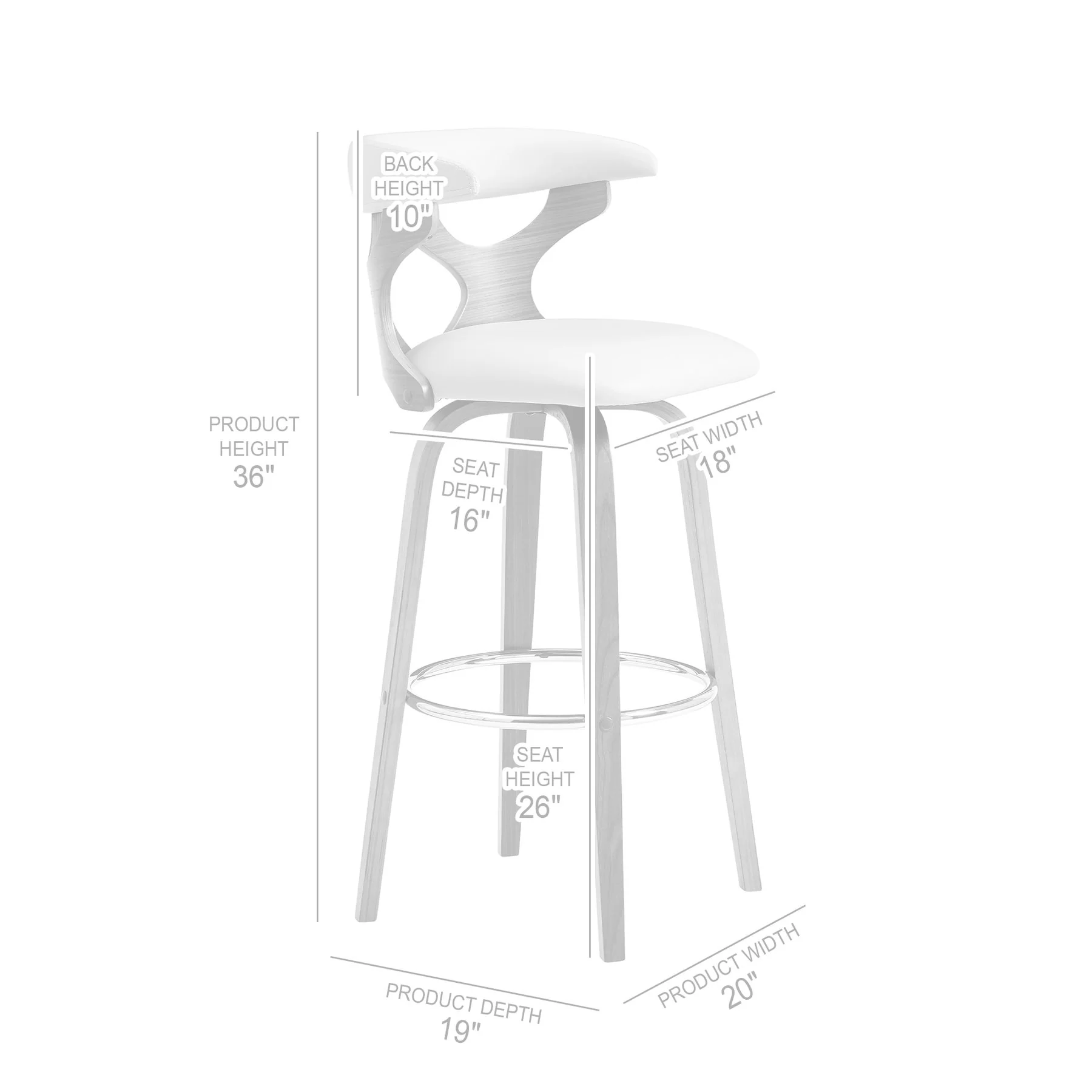 Zenia 26" Swivel Counter Stool in Cream Faux Leather and Walnut Wood - Image 8
